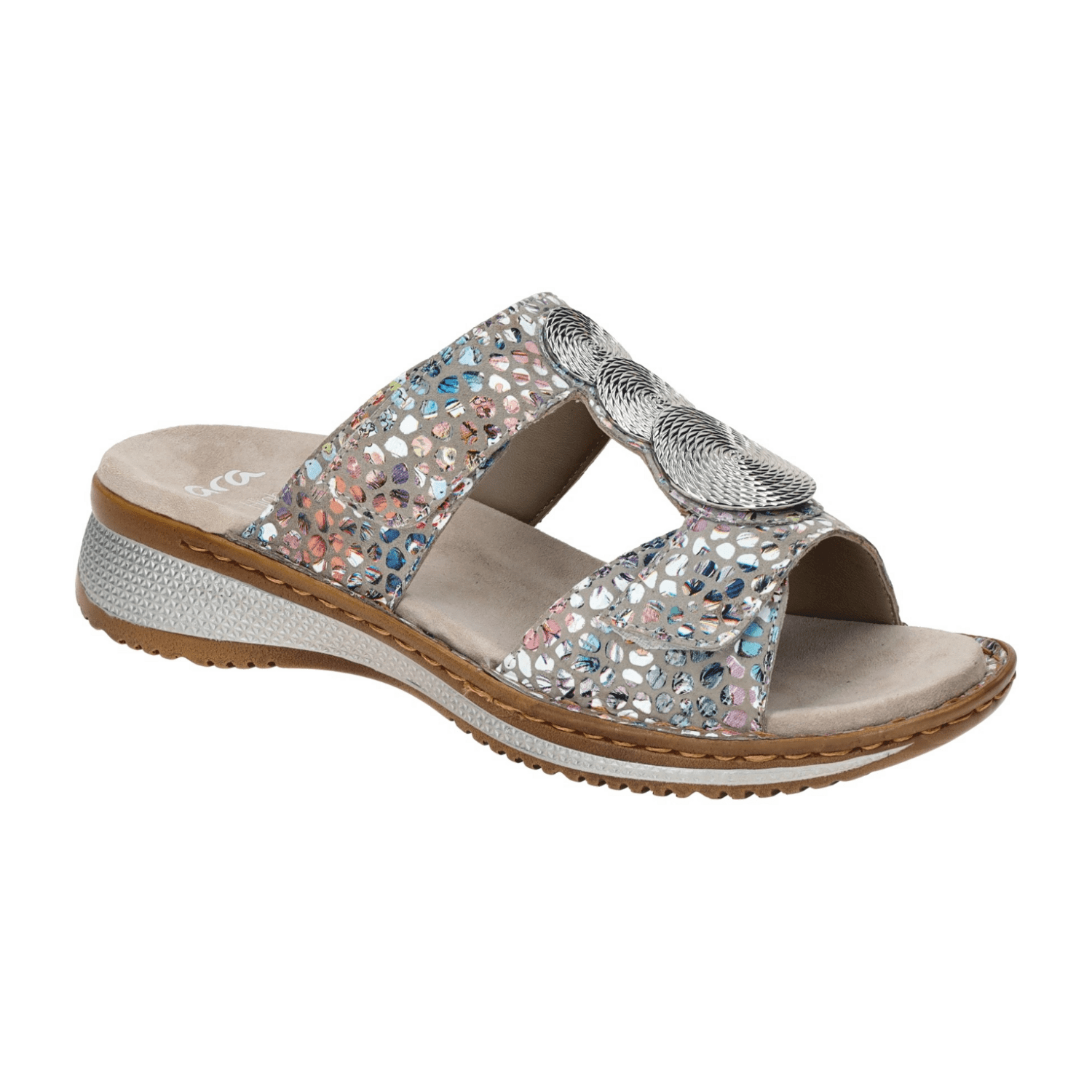 ARA Hawaii Women's Sandals in Grey with Colorful Dots, Made of Suede Leather with Hook-and-Loop Closure and Round Toe Shape - Bartel-Shop