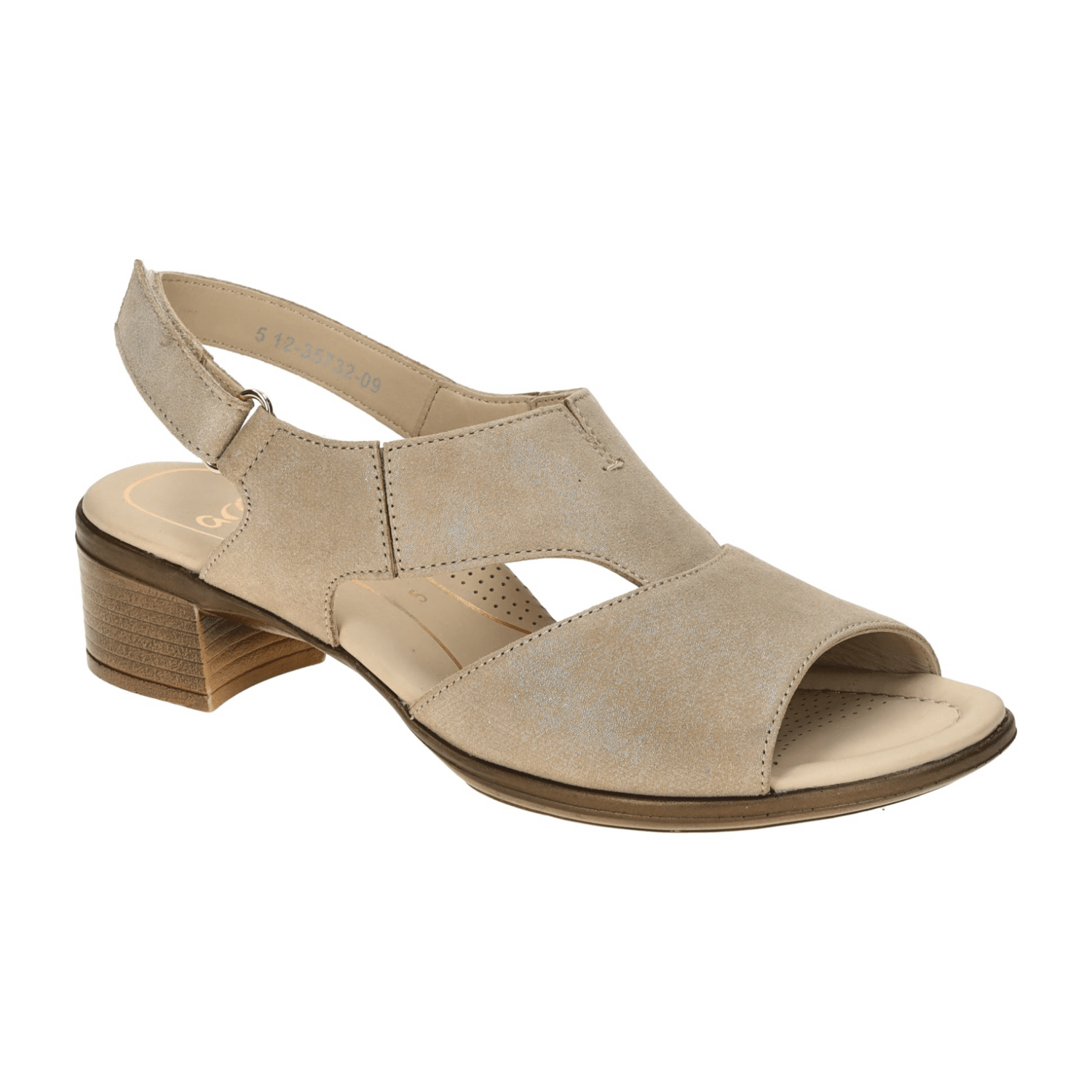ARA Lugano Women's Sandalettes in Beige Sand Shimmer Suede with Hook-and-Loop Closure - Classic Open-Toe Design