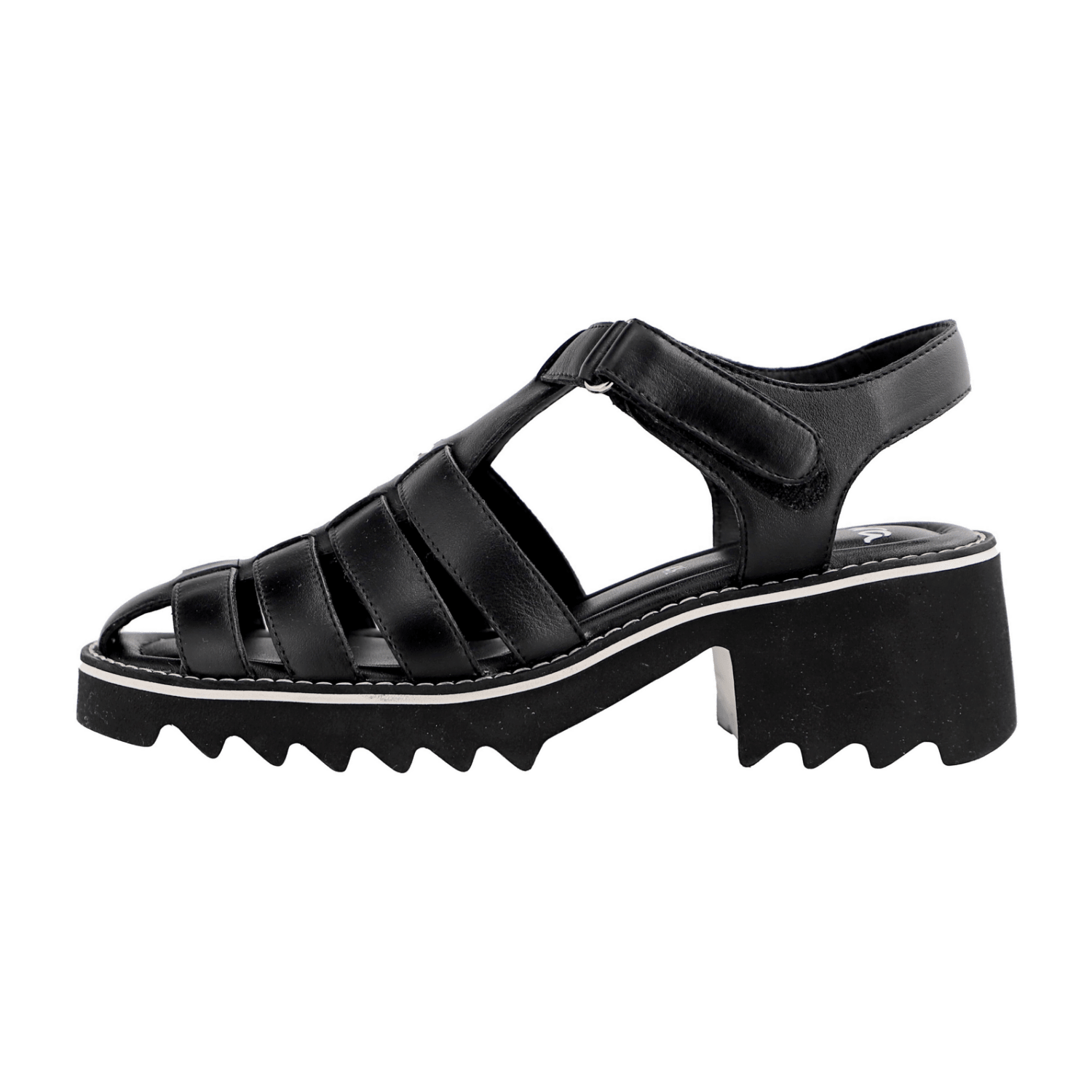 ARA Paris Women's Classic Sandal Black Smooth Leather Hook-and-Loop Strap Open Toe