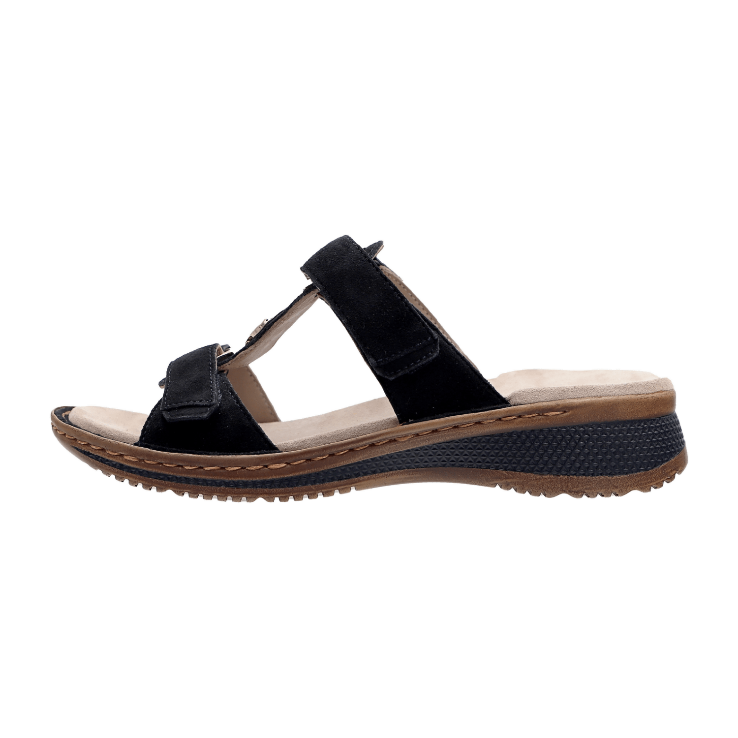 ARA HAWAII Women's Suede Blue Sandals with Hook-and-Loop Closure, Suede Lining, Leather Round Toe