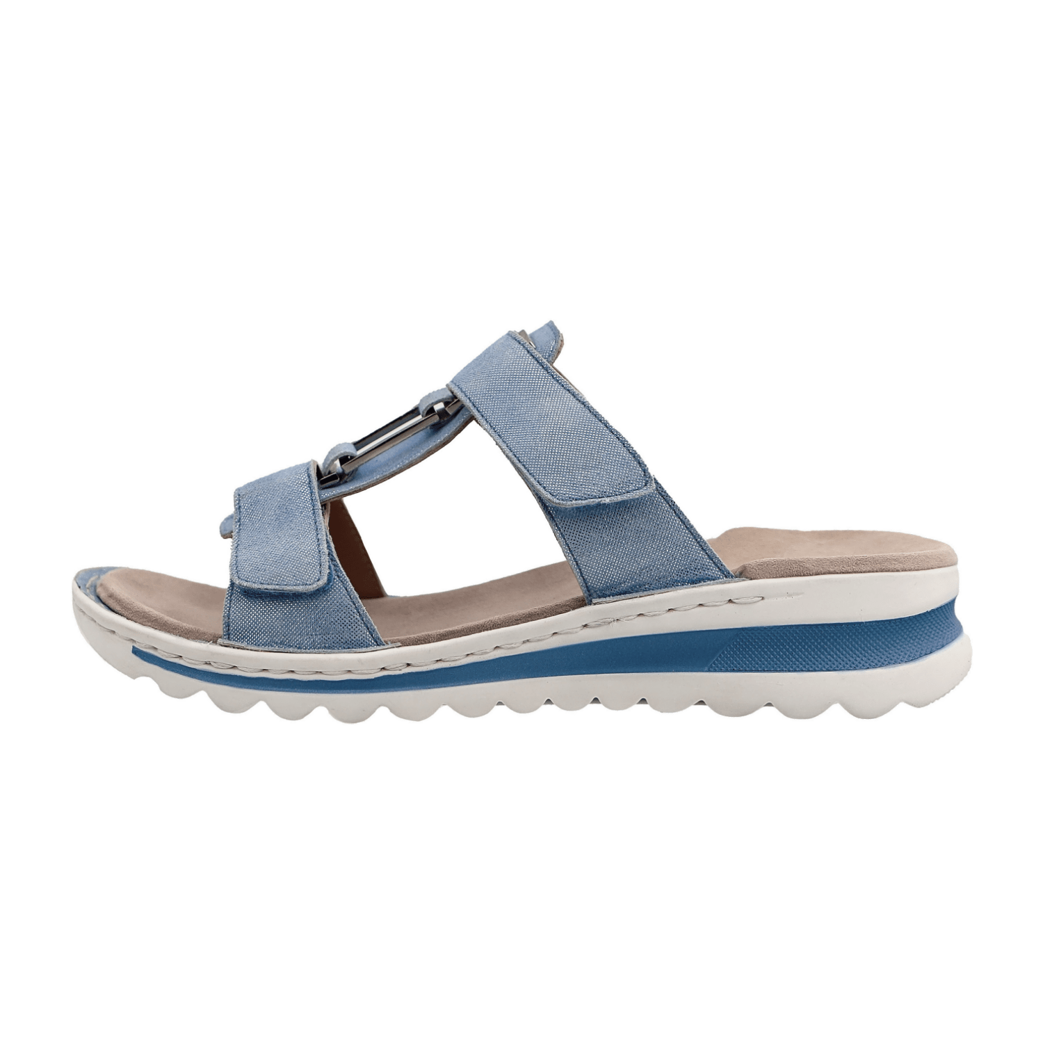 ARA Tampa Women's Blue Suede Open-Toe Sandals with Hook-and-Loop Closure