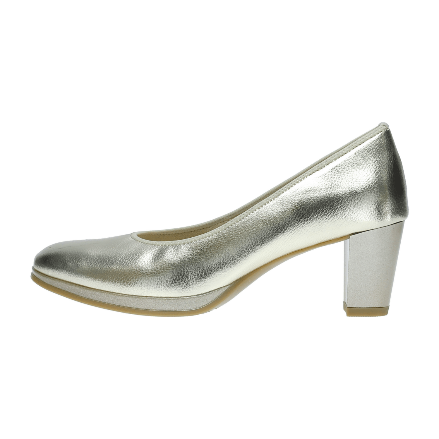 ARA Orly Women's Gold Synthetic Pumps with Round Toe and Slip-On Design