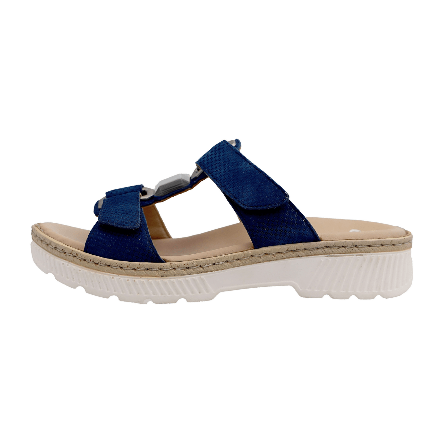 ARA CAPRI Women's Suede Leather Sandals Blue with Hook-and-Loop Closure