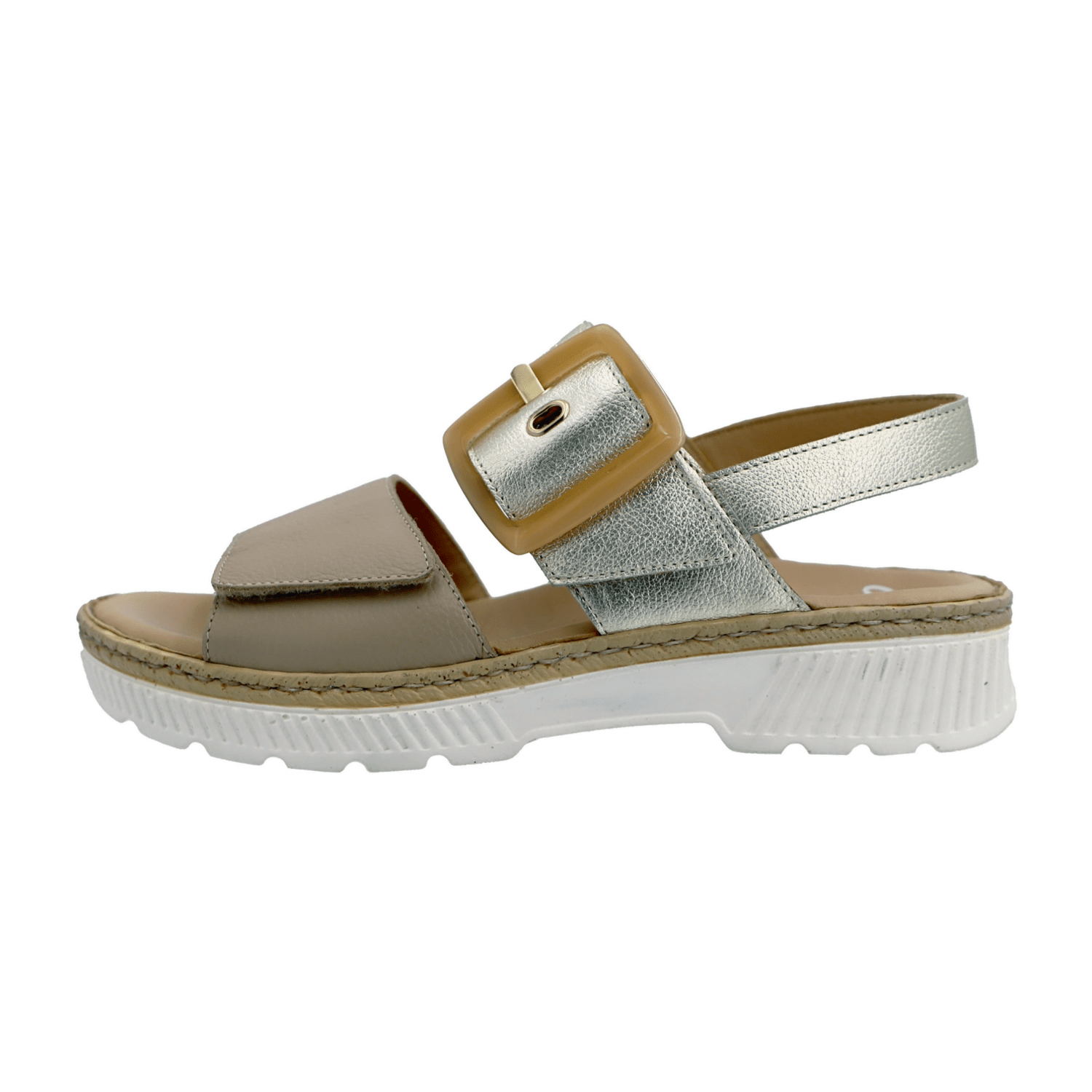 ARA CAPRI Women's Classic Lace-Up Leather Shoe with Hook-and-Loop Closure in Beige