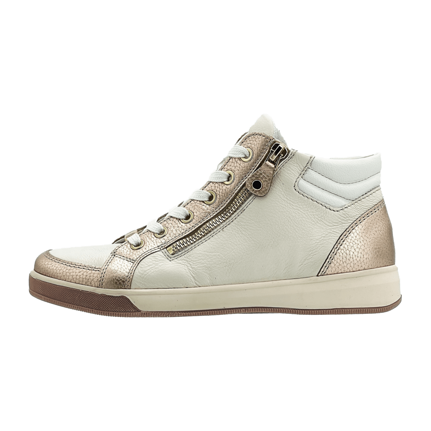 ARA Rom Ankle Boot Sneakers for Women in White Smooth Leather with Lace-Up Closure