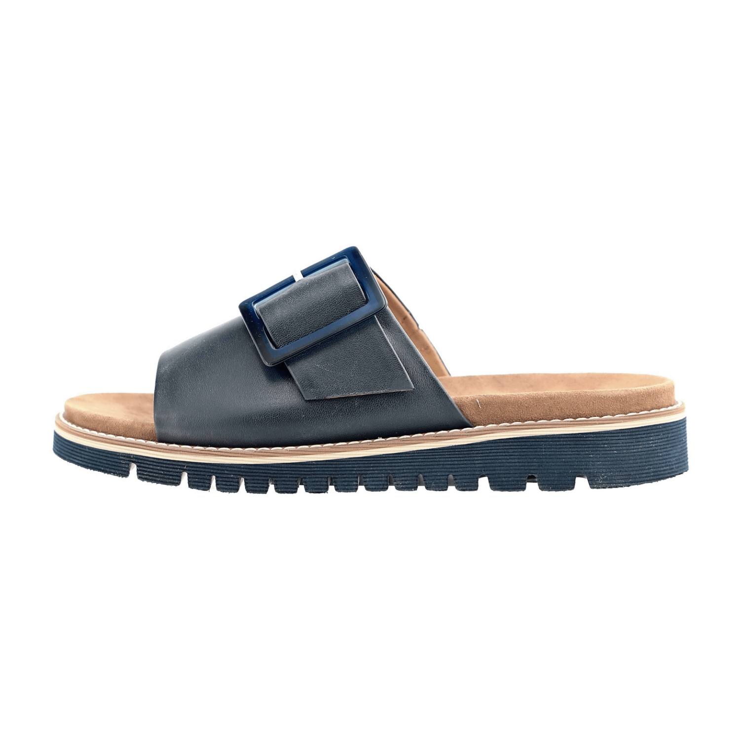 ARA Kent Sport Slide Sandals for Women in Blue Smooth Leather with Hook-and-Loop Closure