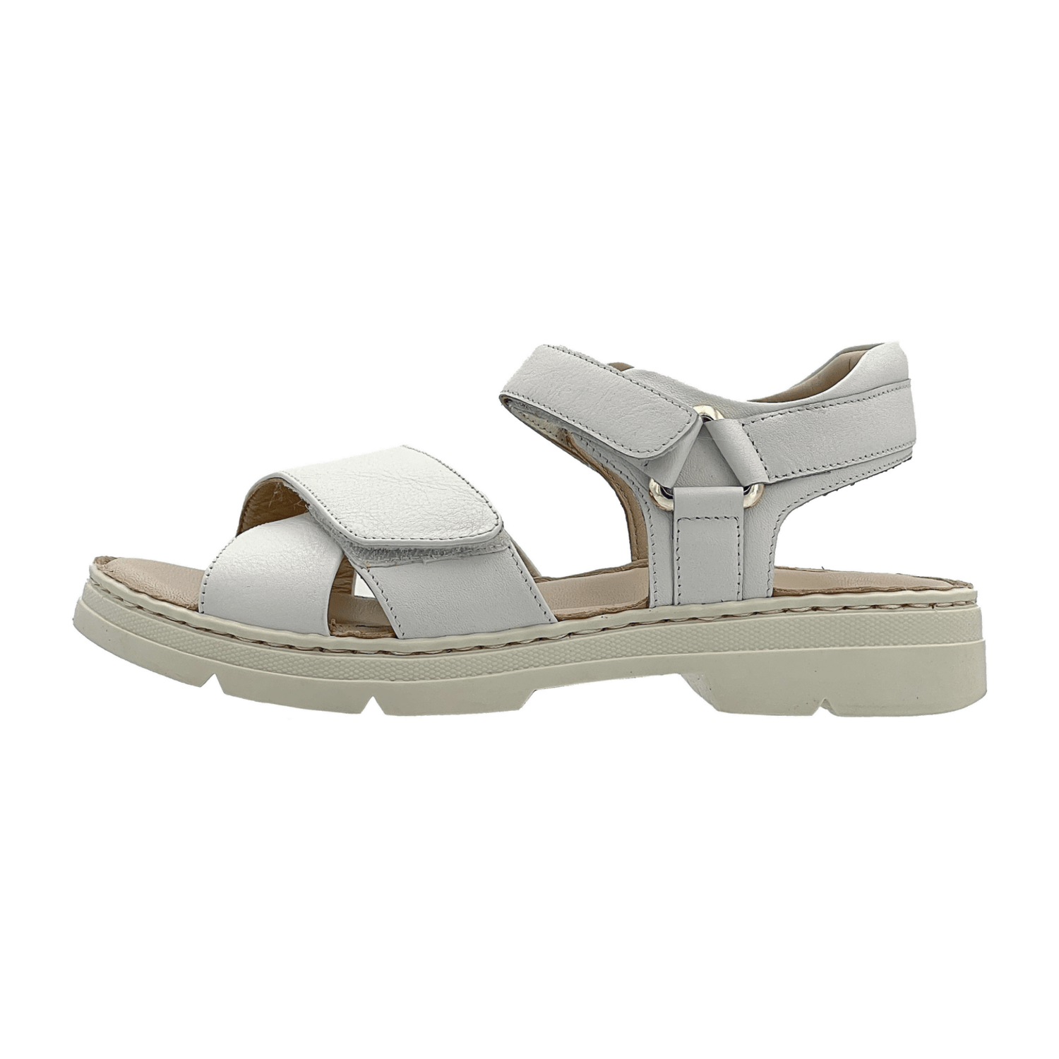 ARA La Palma Women's Sandals in White Smooth Leather with Hook-and-Loop Closure and Round Toe