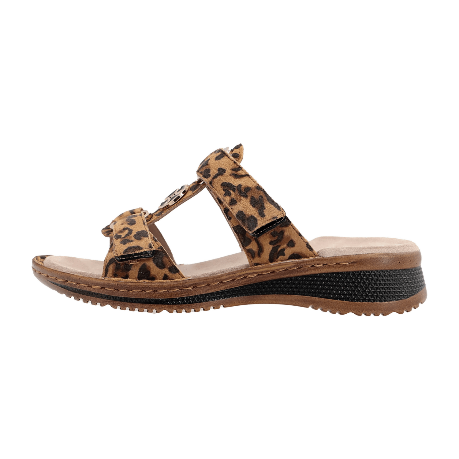 ARA HAWAII Women's Animal Print Sandals with Hook-and-Loop Closure Round Toe