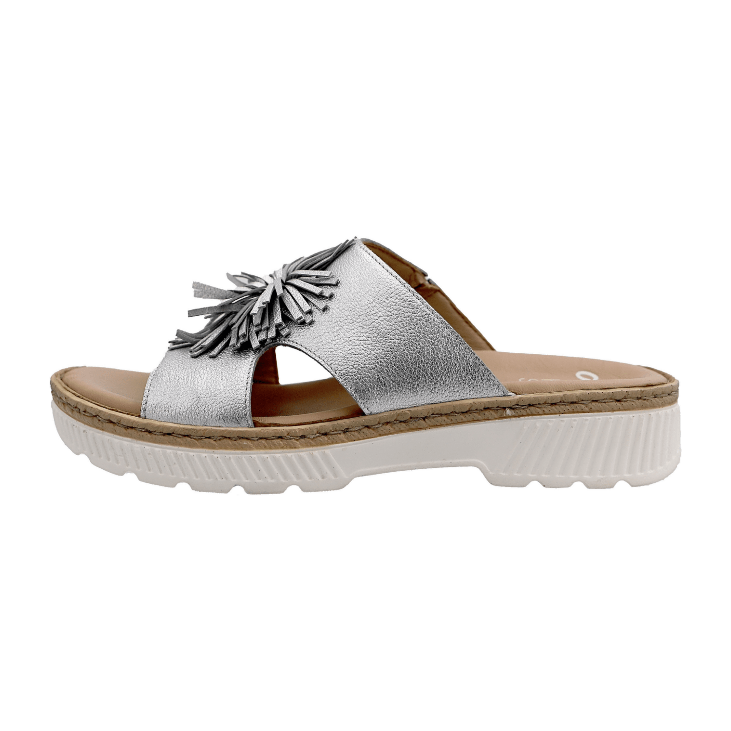 ARA CAPRI Women's Silver Smooth Leather Slip-On Mule Sandals