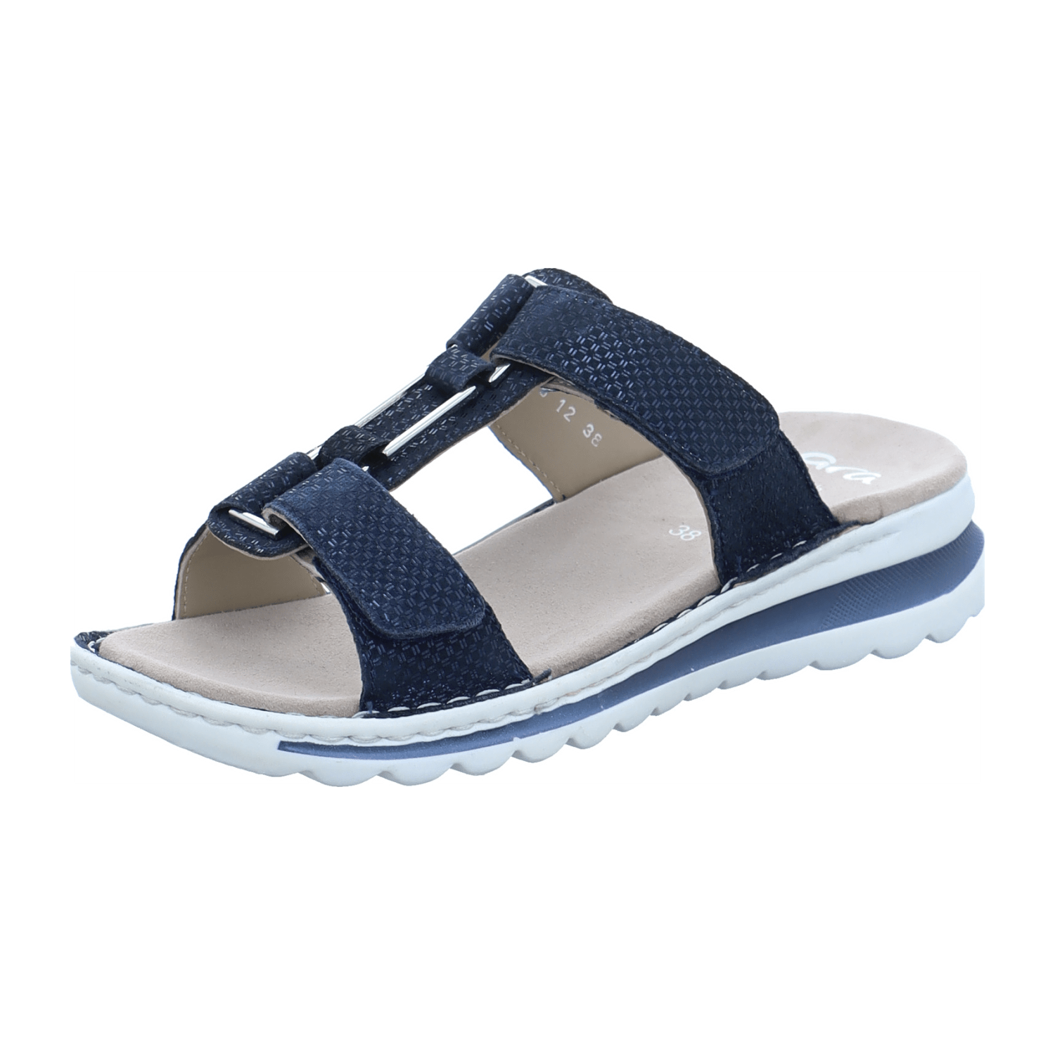 ARA TAMPA Women's Blue Suede & Leather-Lined Kitten Heel Sandals with Hook-and-Loop Strap