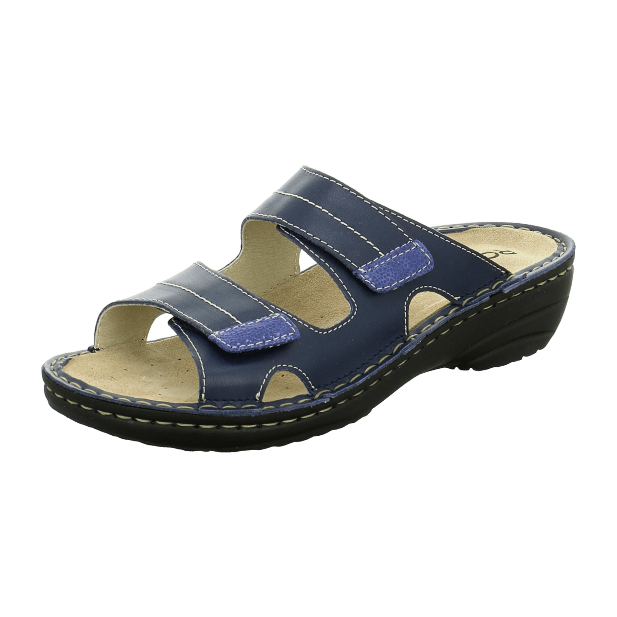 Rohde Women's Blue Leather Slip-On Sandals with Removable Insole and Comfort Fit