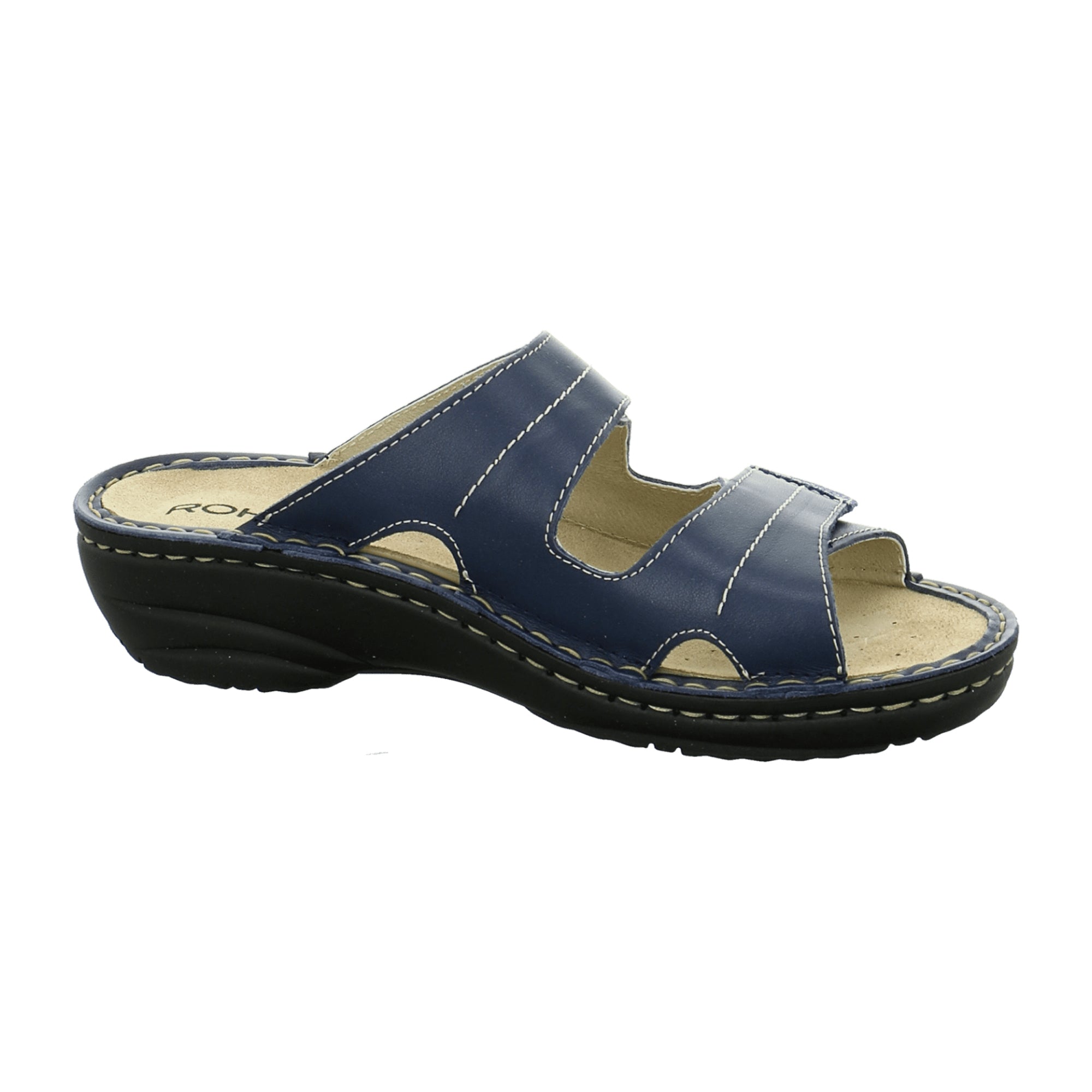 Rohde Women's Blue Leather Slip-On Sandals with Removable Insole and Comfort Fit