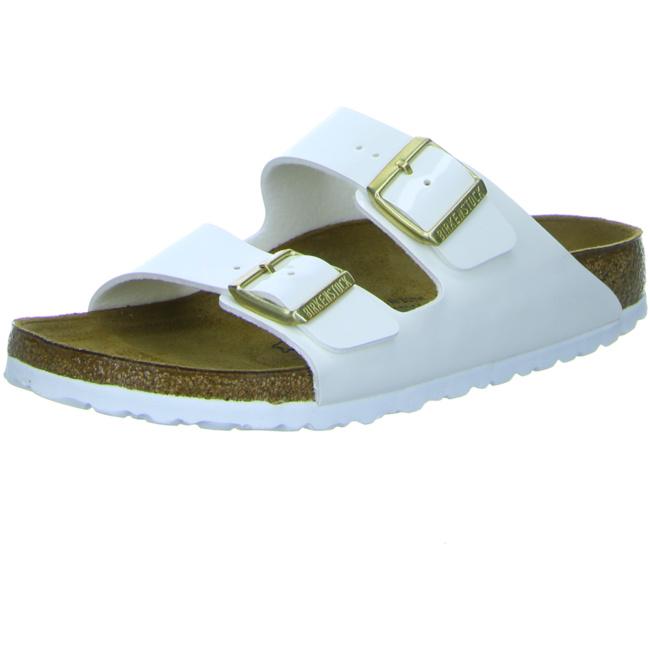 Birkenstock Arizona Patent Birko-Flor Slides Sandals Shoes Thongs white gold narrow - Bartel-Shop