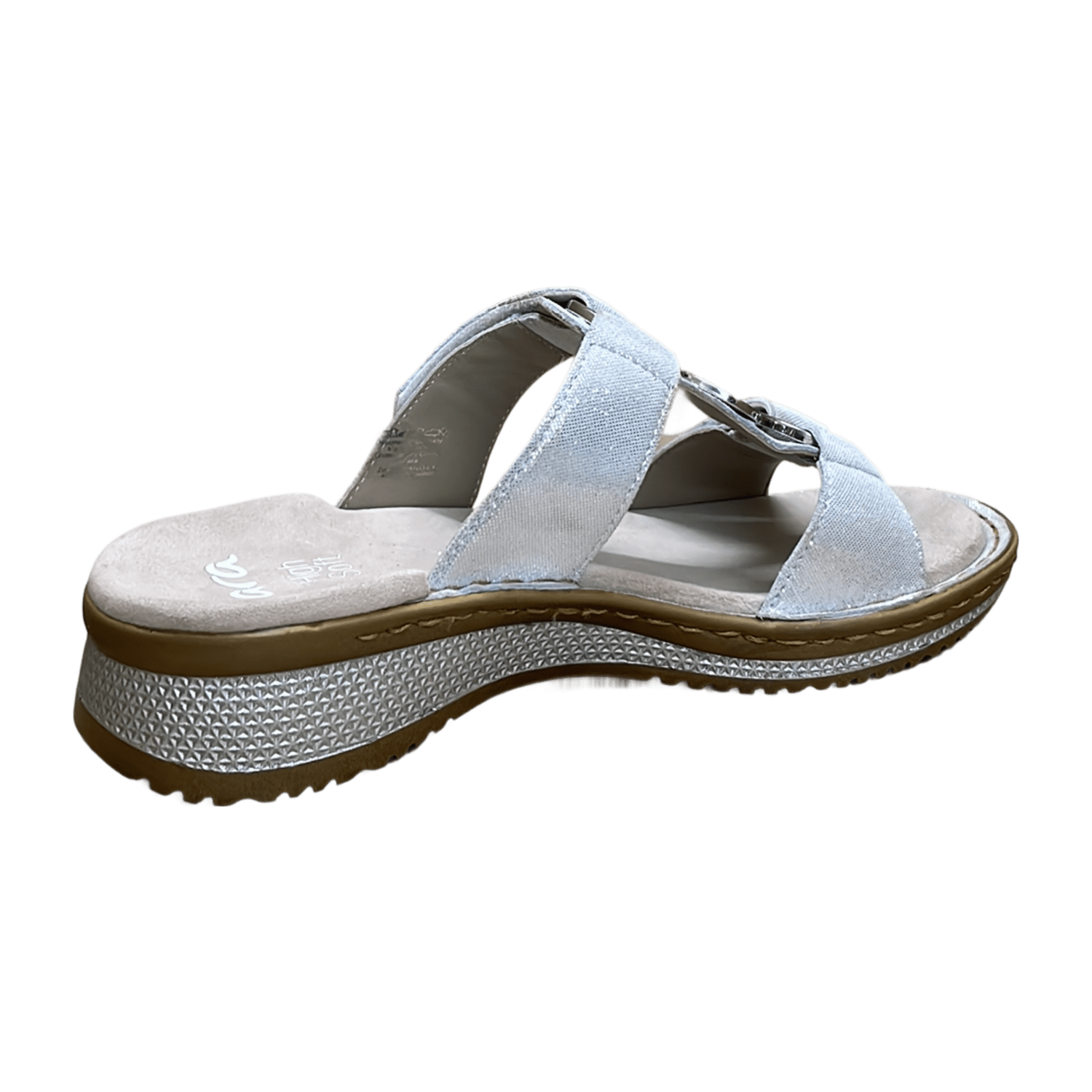 ARA HAWAII Women's Silver Suede Kitten Heel Mule Sandals with Hook-and-Loop Fastening