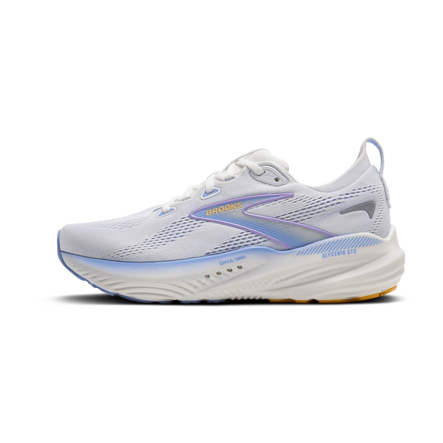 Brooks Glycerin GTS 22 Women's Running Shoes in White, Blue Heron, and Apricot