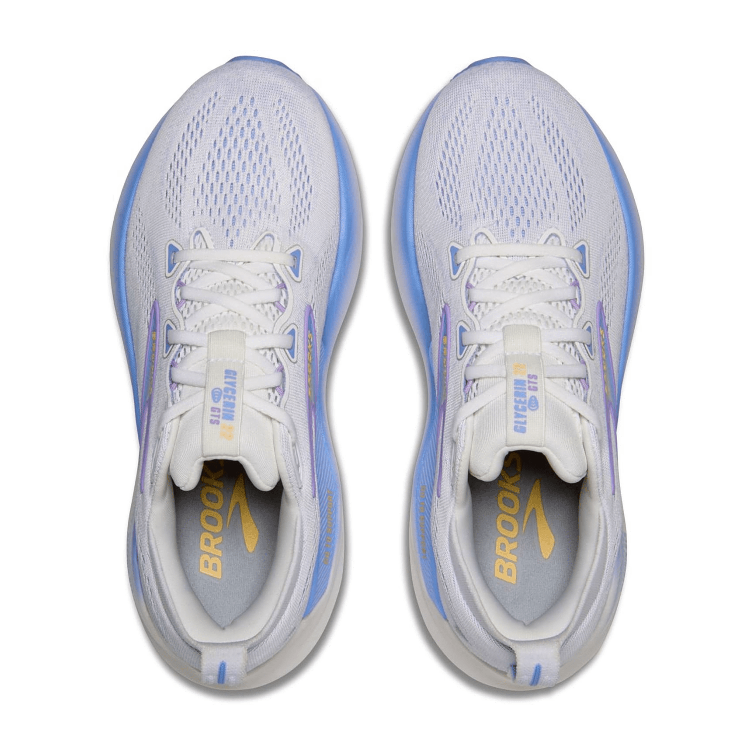Brooks Glycerin GTS 22 Women's Running Shoes in White, Blue Heron, and Apricot