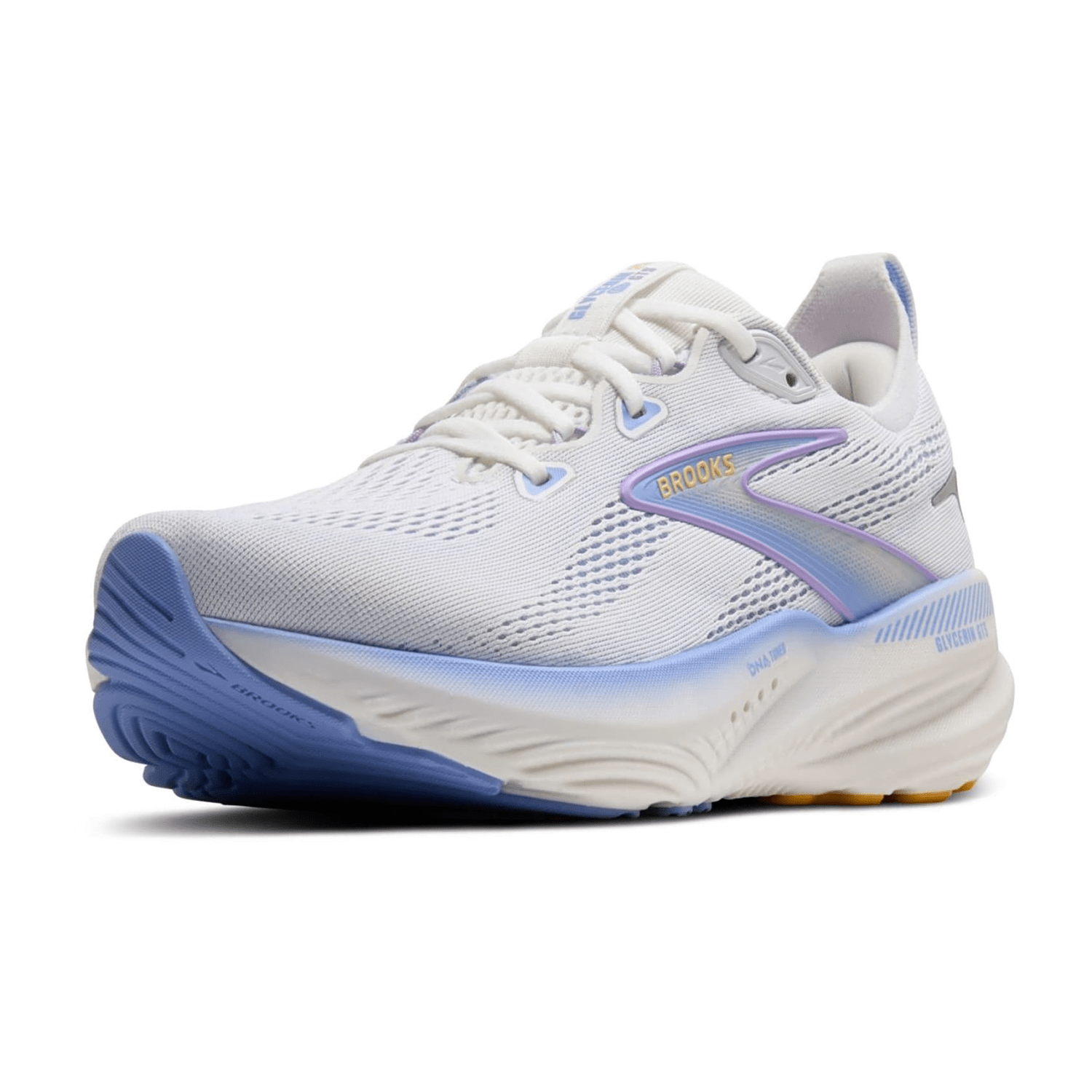 Brooks Glycerin GTS 22 Women's Running Shoes in White, Blue Heron, and Apricot