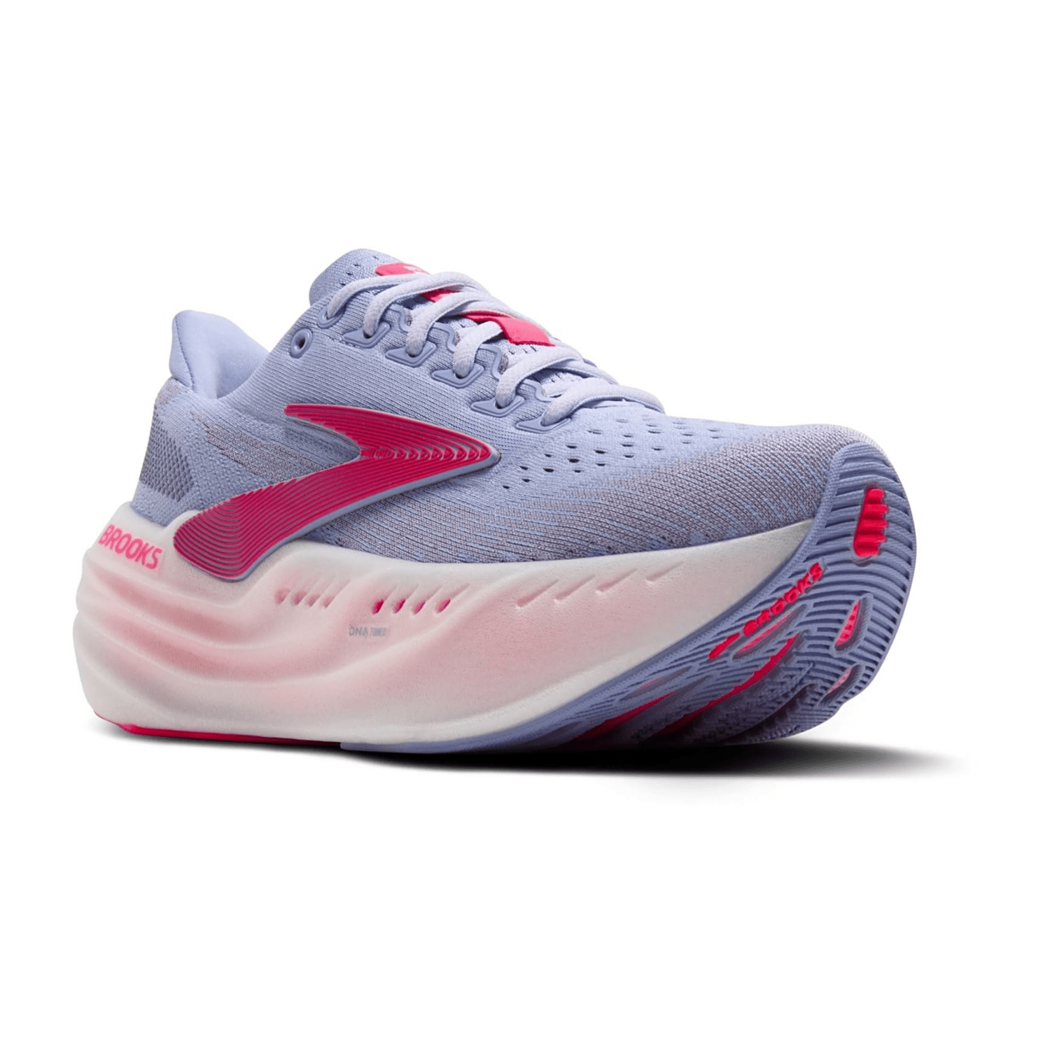Brooks Glycerin Max Women's Sneaker in Blue Heron Diva Pink White Knit Fabric with Round Toe