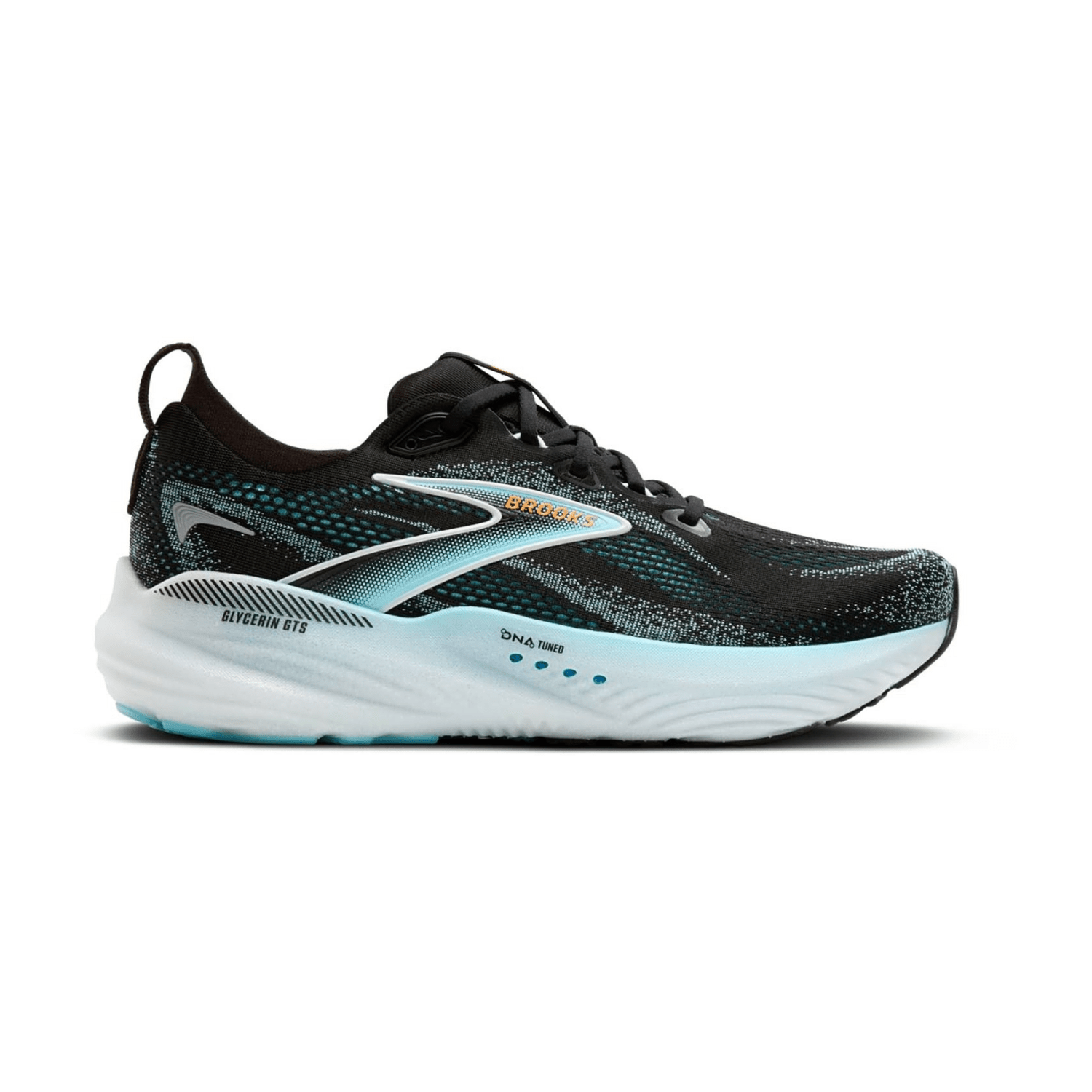 Brooks Glycerin GTS 22 Men's Running Shoes, Synthetic Upper, Lace-Up Closure, Color: Black/Atomizer/Blazing Orange