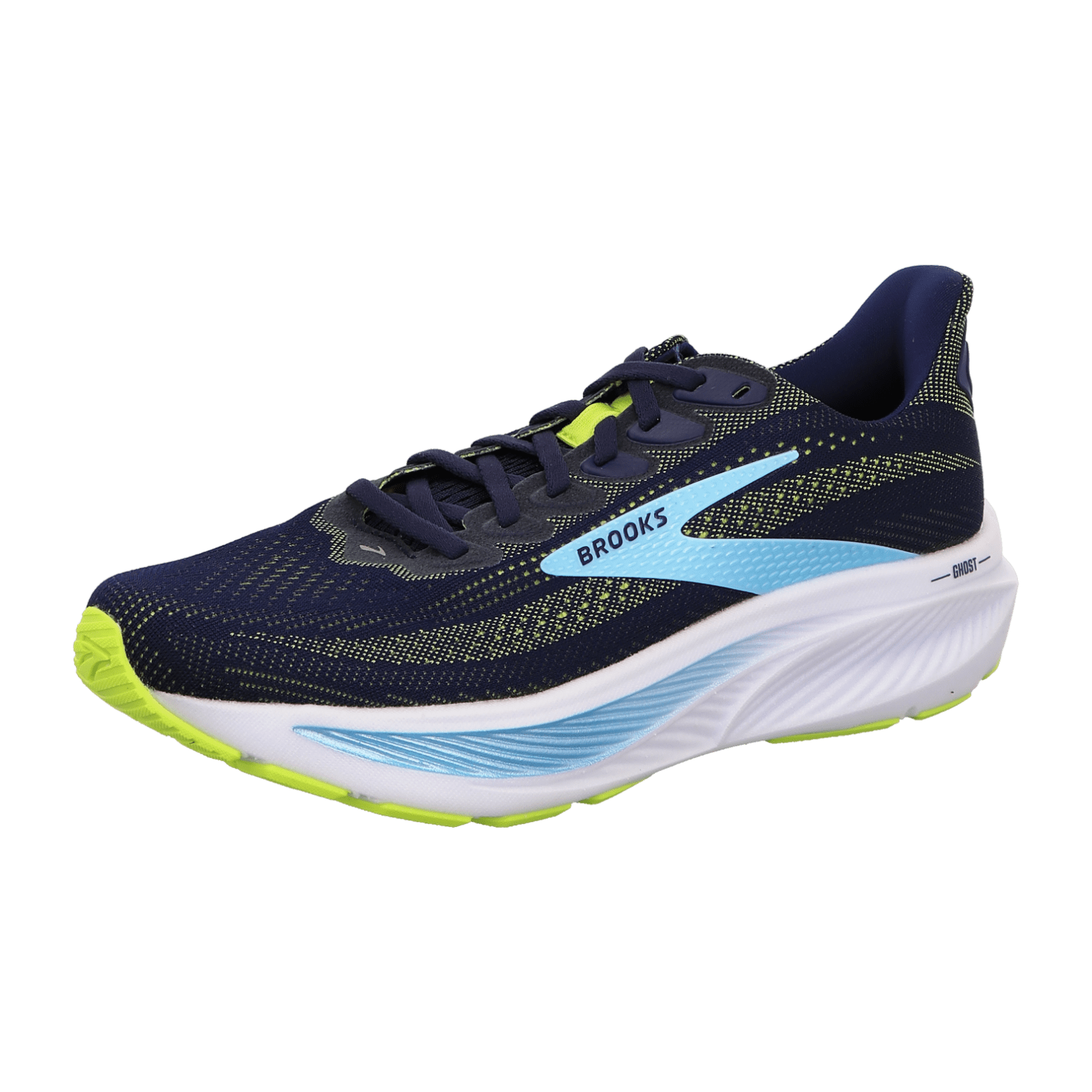 Brooks Ghost 17 Men's Running Shoes in Peacoat Lime Blue with Air Mesh