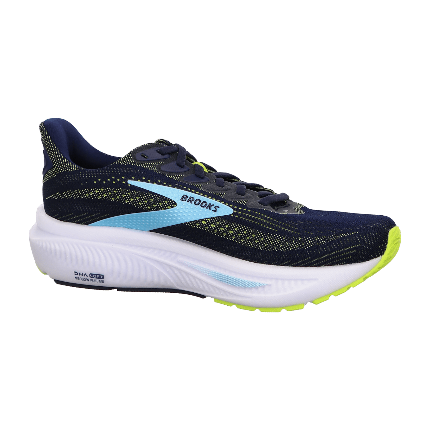 Brooks Ghost 17 Men's Running Shoes in Peacoat Lime Blue with Air Mesh