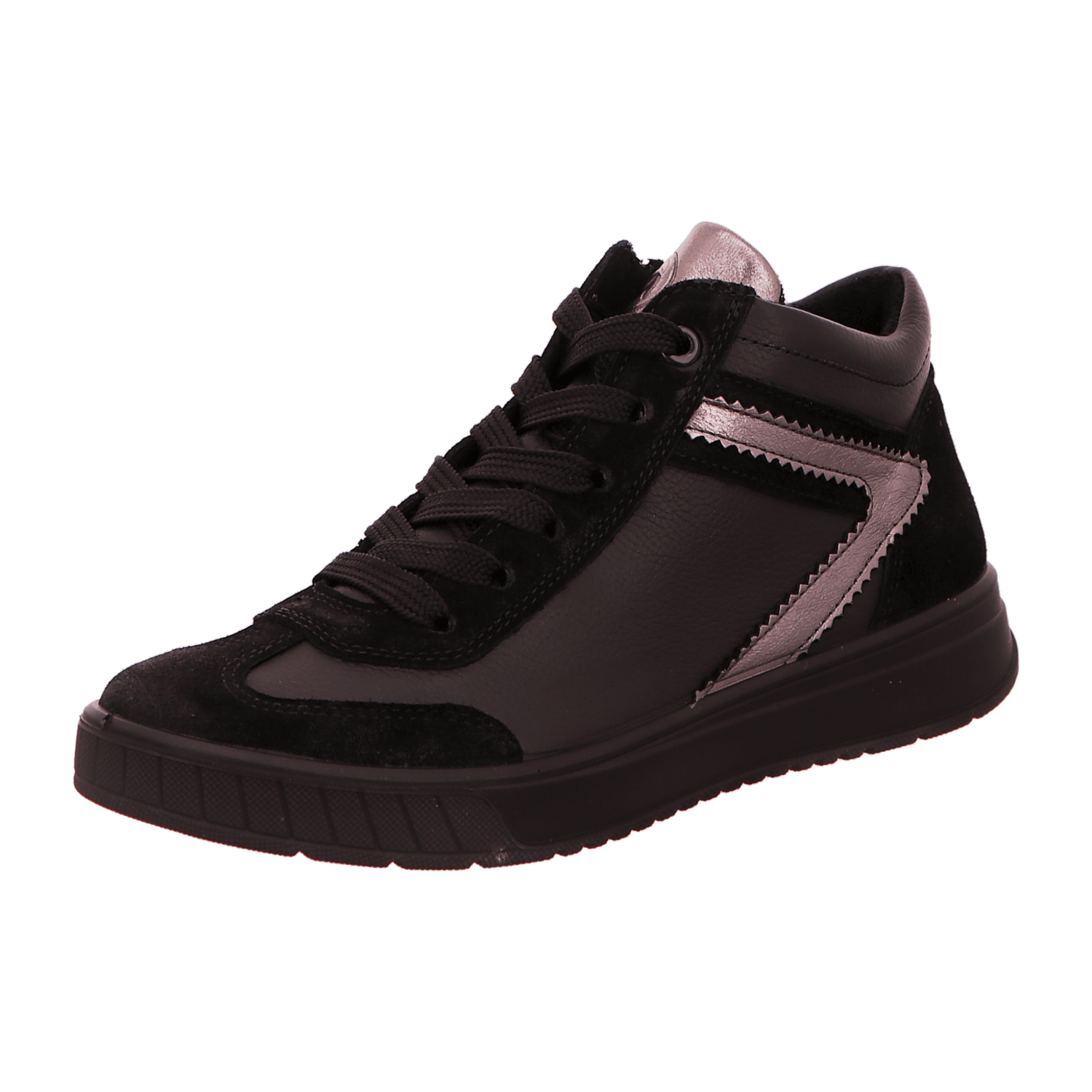 ARA ROM 2.0 Women's Sneakers in Smooth Leather, Black with Lace-Up Closure