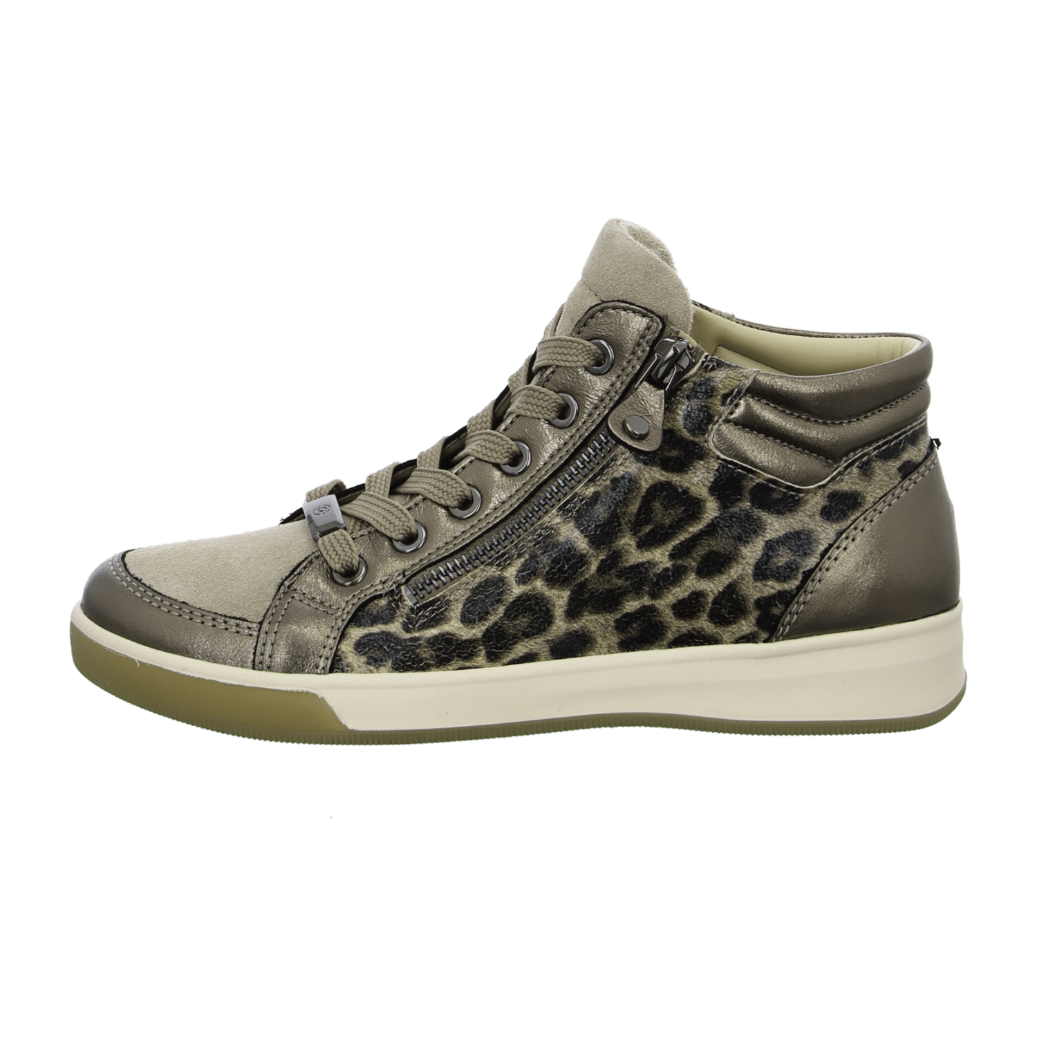 ARA High Top LeoBronze Women's Sneaker in Animal Print Smooth Leather with Lace-Up Closure