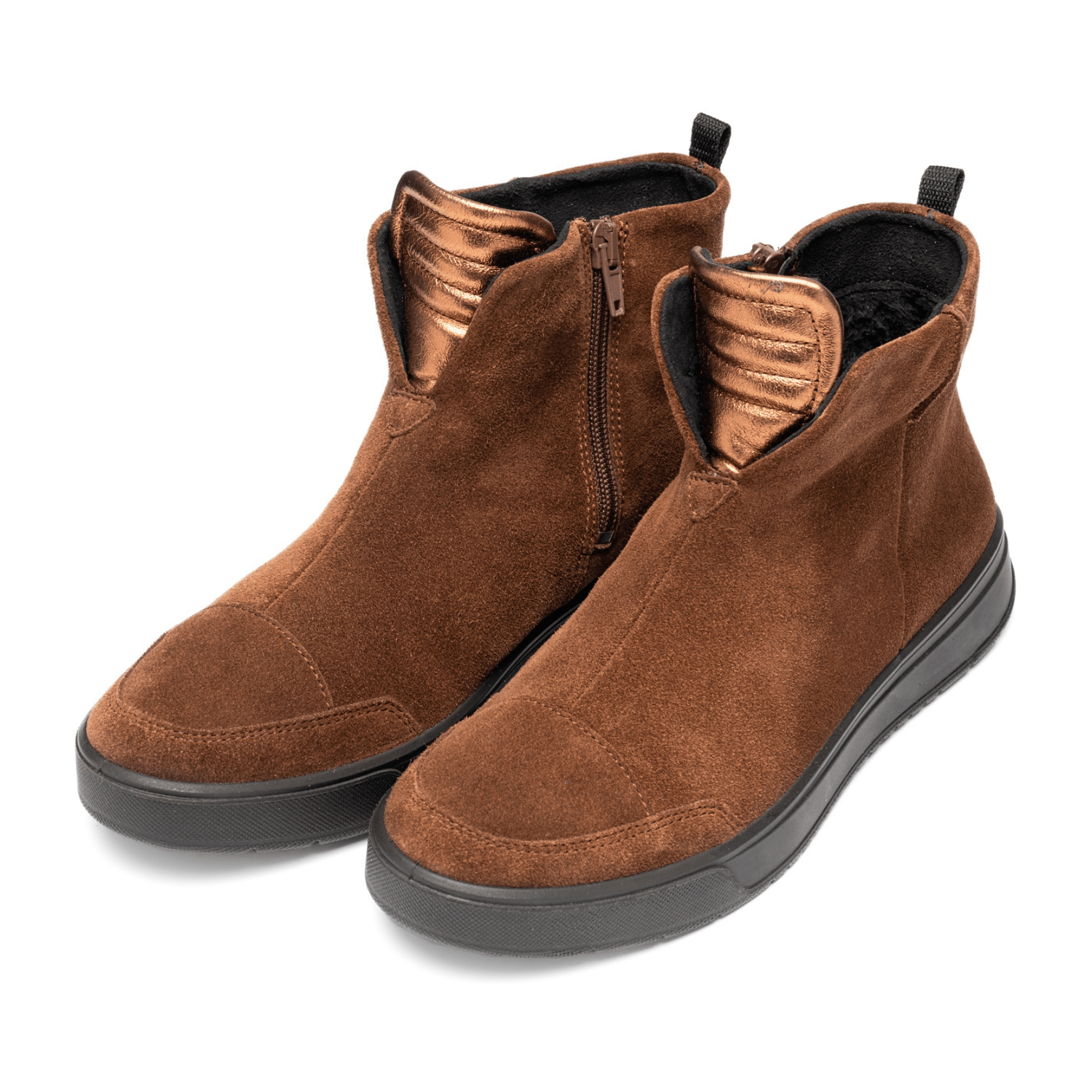 ARA Rom Women's Ankle Boots in Brown Nubuck Leather with Zipper Classic Style Round Toe Synthetic Lining Polyurethane Sole
