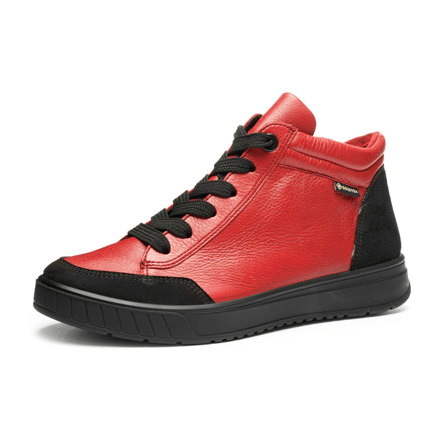 ARA Rom Women's Mid-Top Sneakers in Smooth Leather with GORE-TEX, Red Black Lace-Up