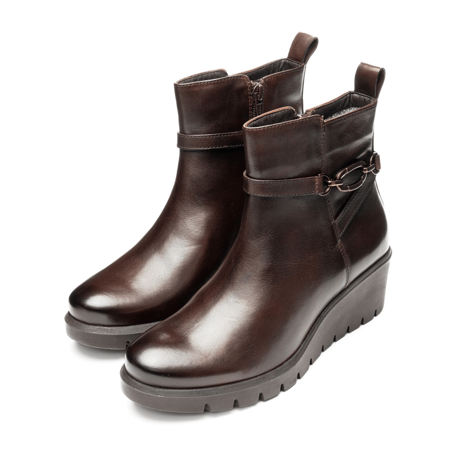 ARA Como Women's Ankle Boots in Brown Smooth Leather with Zipper and Round Toe - Classic Boots with Polyurethane Sole - Bartel-Shop