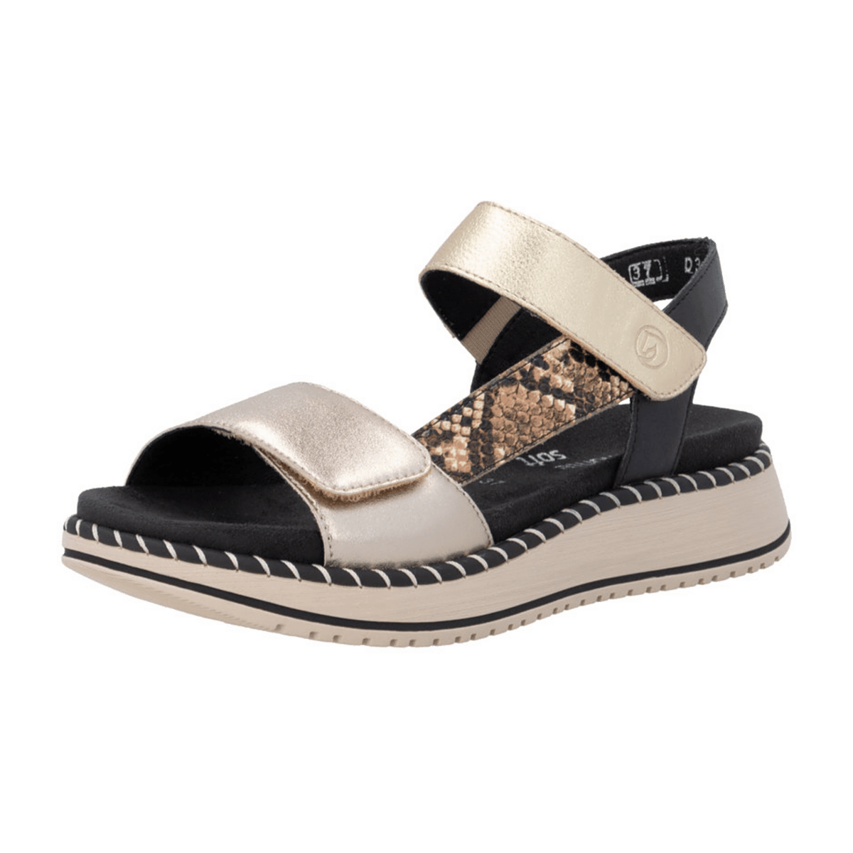 Remonte Women's Ankle Strap Sandals - Metal Faux Leather Animal Print