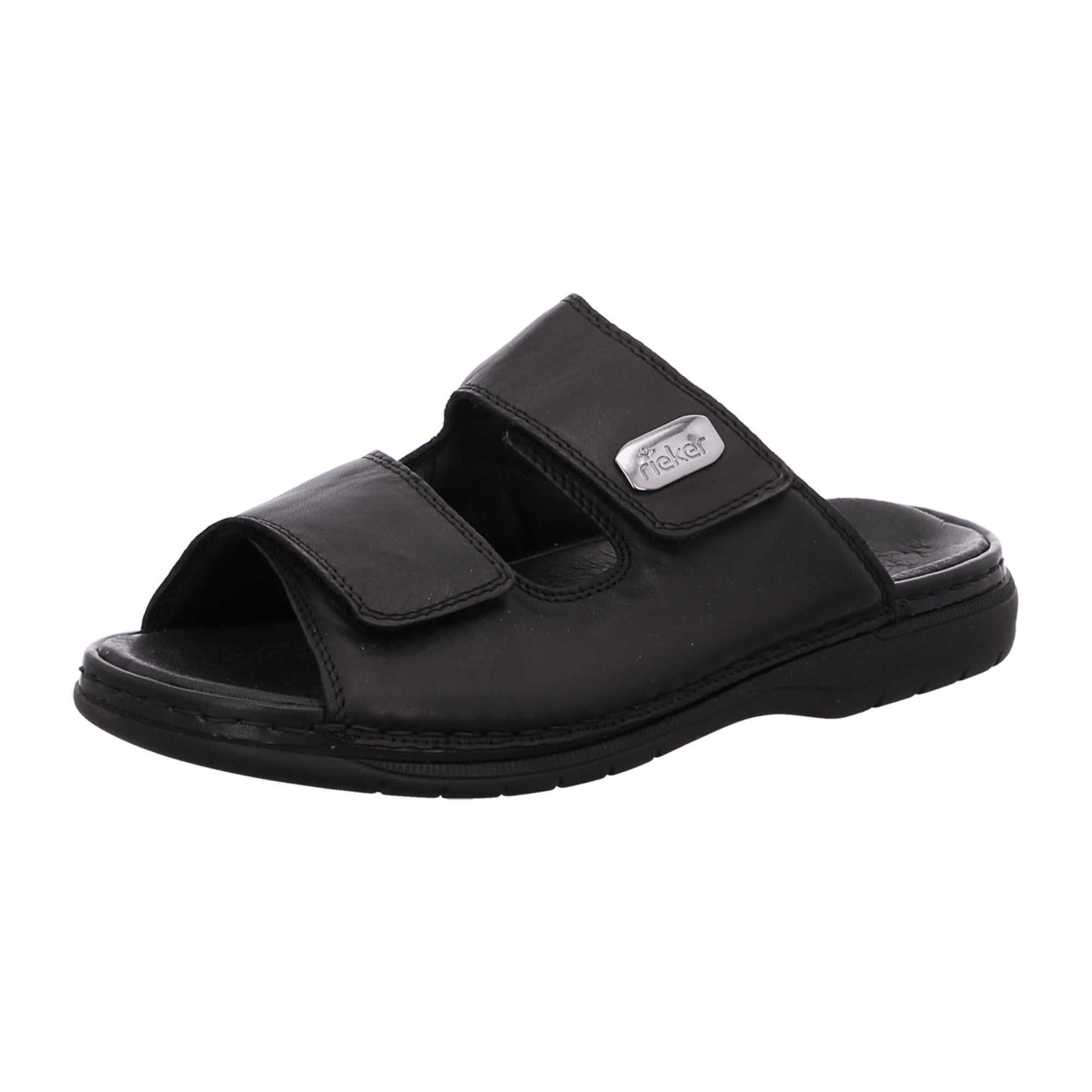 Rieker Men's Black Leather Slip-On Sandals with Velcro Strap