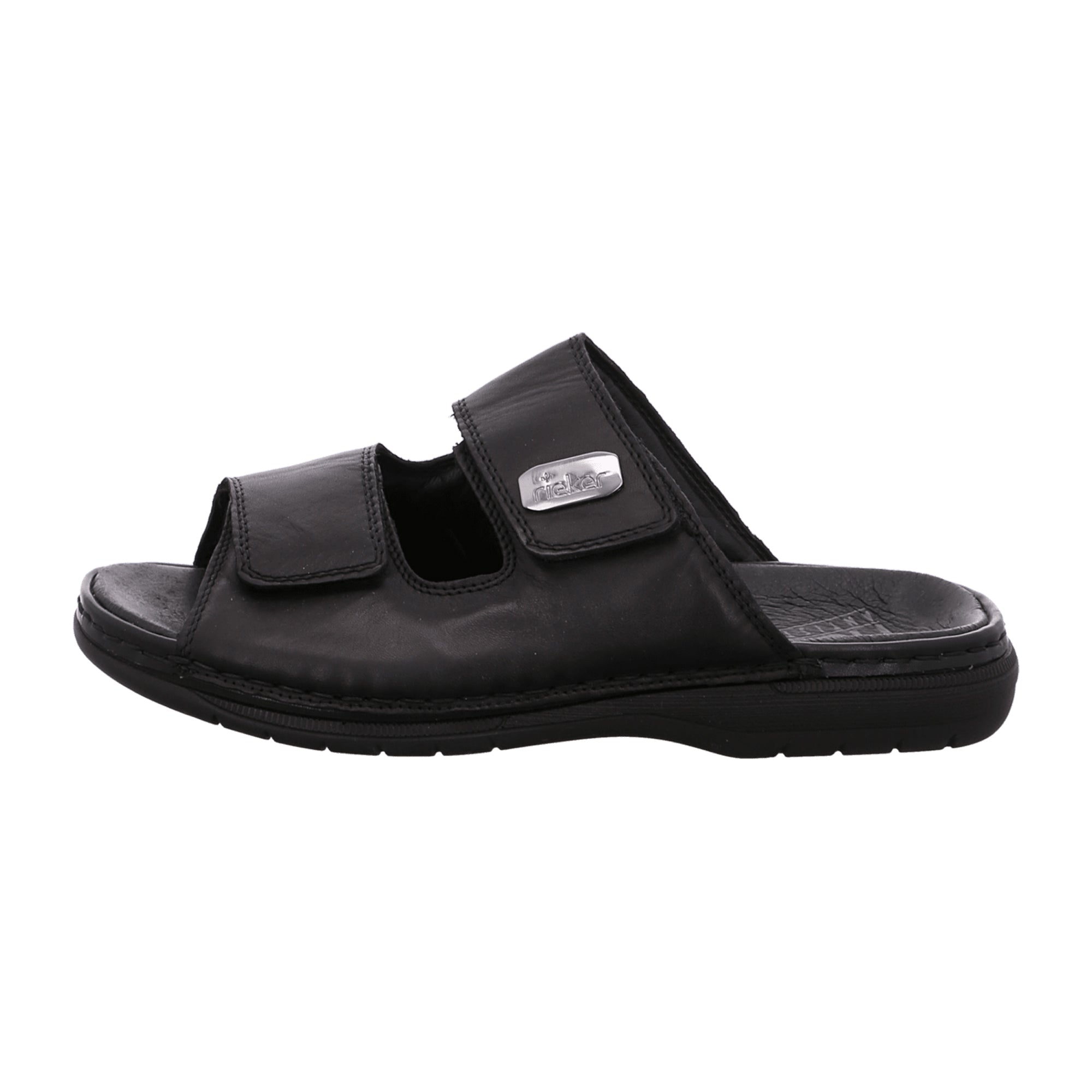 Rieker Men's Black Leather Slip-On Sandals with Velcro Strap