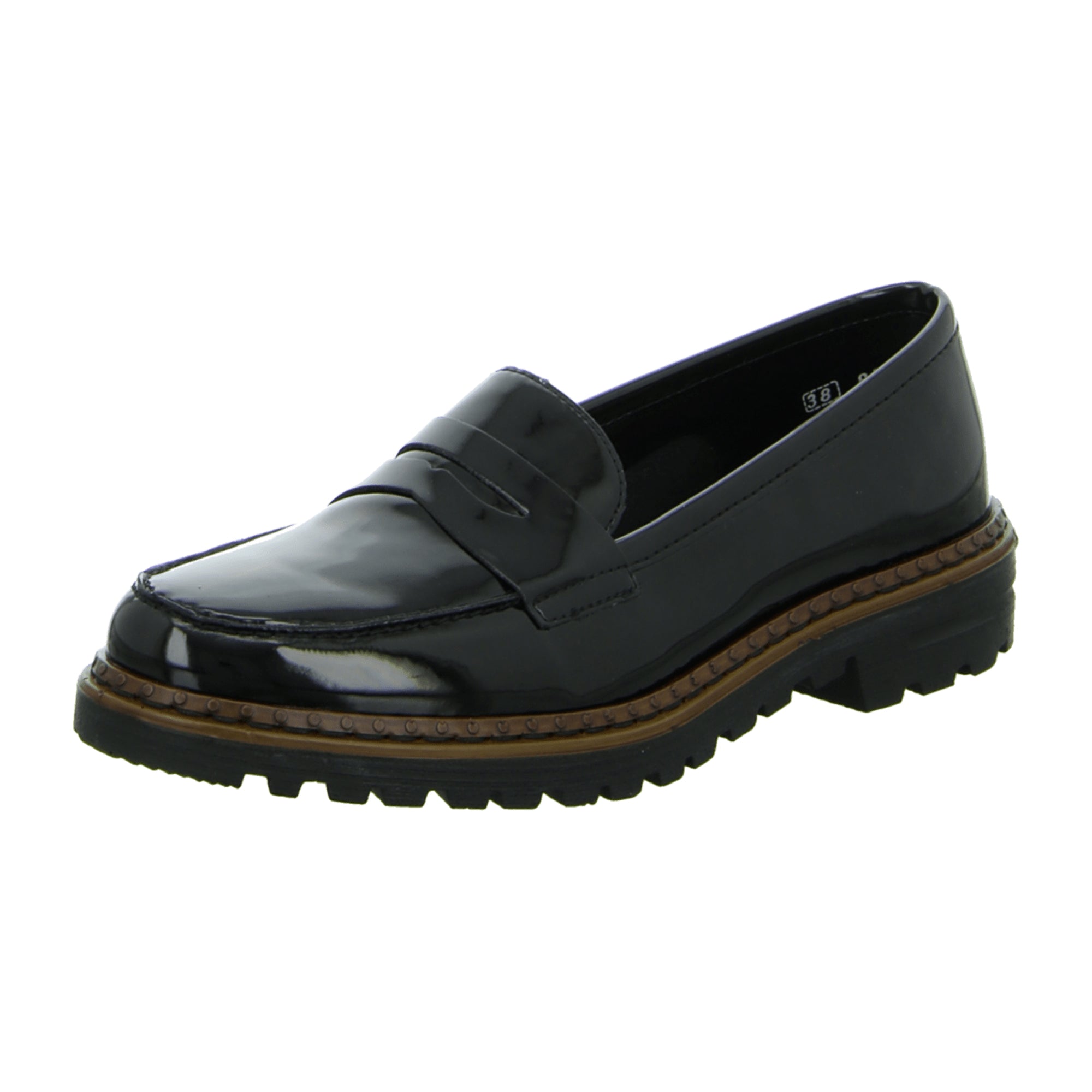 Rieker Women's Black Business Slip-On Shoes Leather Mix Round Toe Block Heel