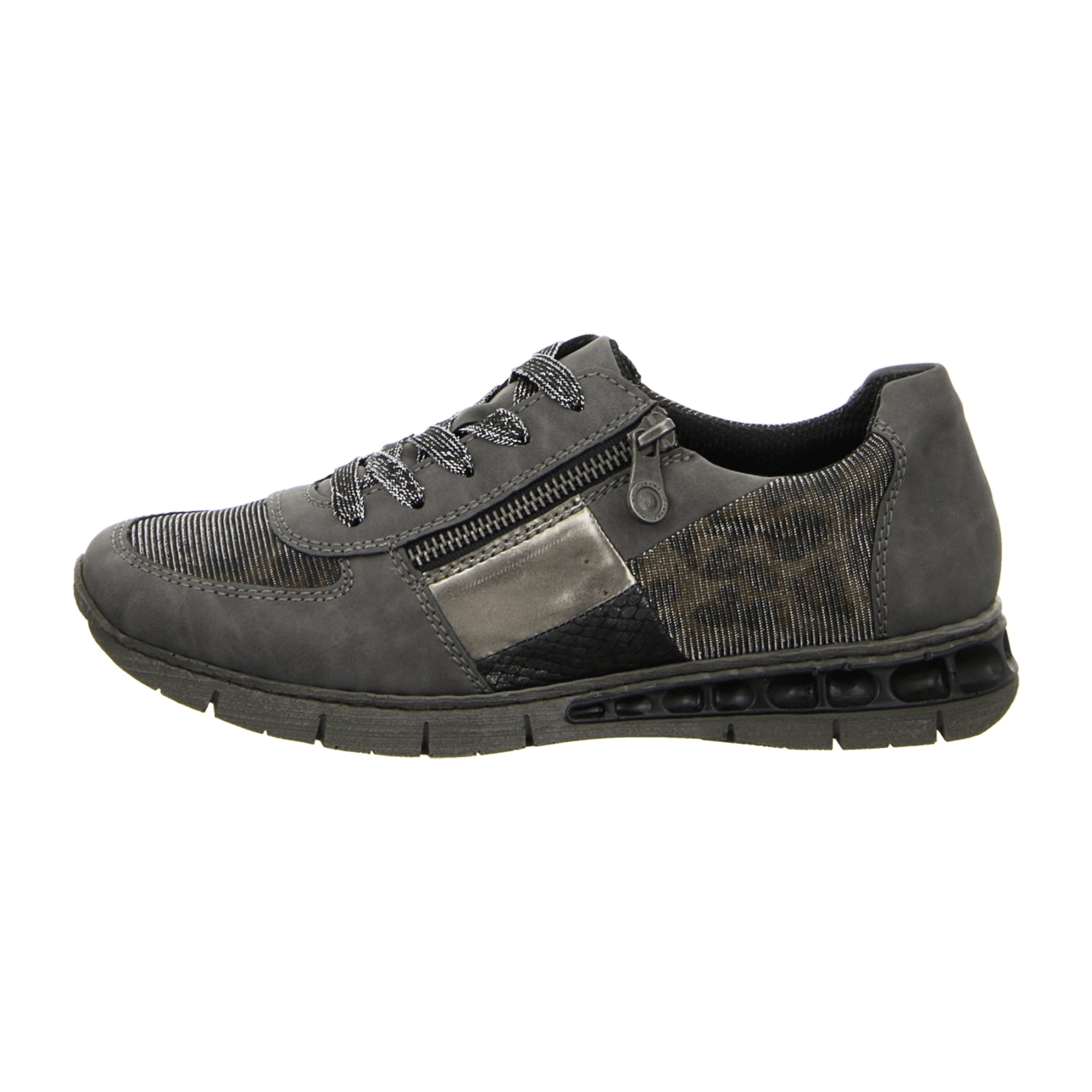 Rieker Women's Grey Sneakers with Wedge Heel and Lace-Up Closure