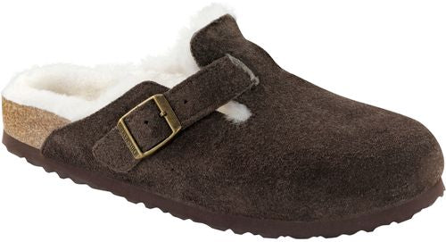 Birkenstock Clog Boston mocca suede lambskin - Bartel-Shop