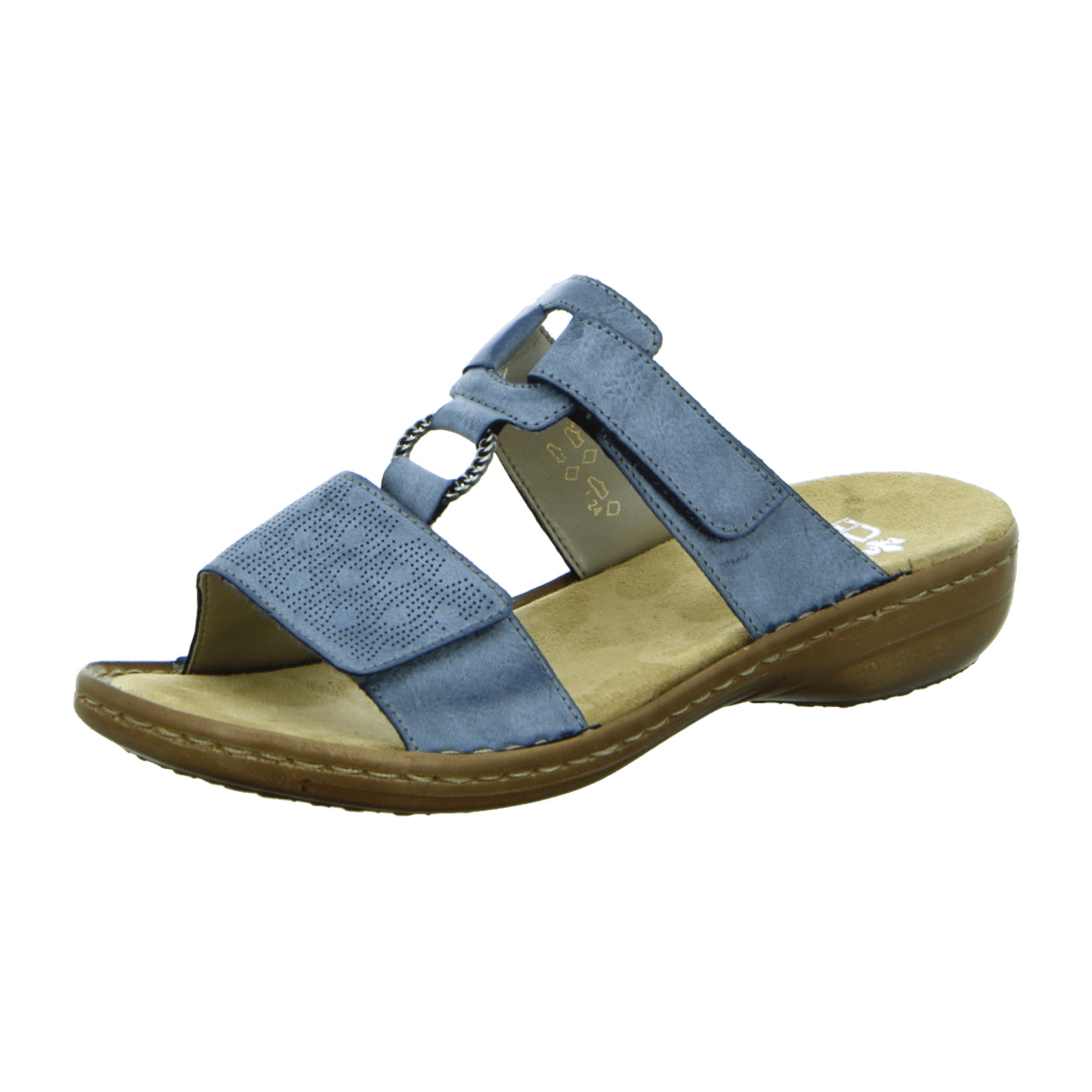 Rieker Women's Blue Pantolette Sandals with 30mm Heel and Velcro Closure