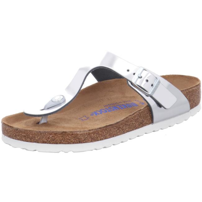 Birkenstock Gizeh Metallic Silver Shiny Flip Flops Shoes Sandals Leather SFB regular - Bartel-Shop