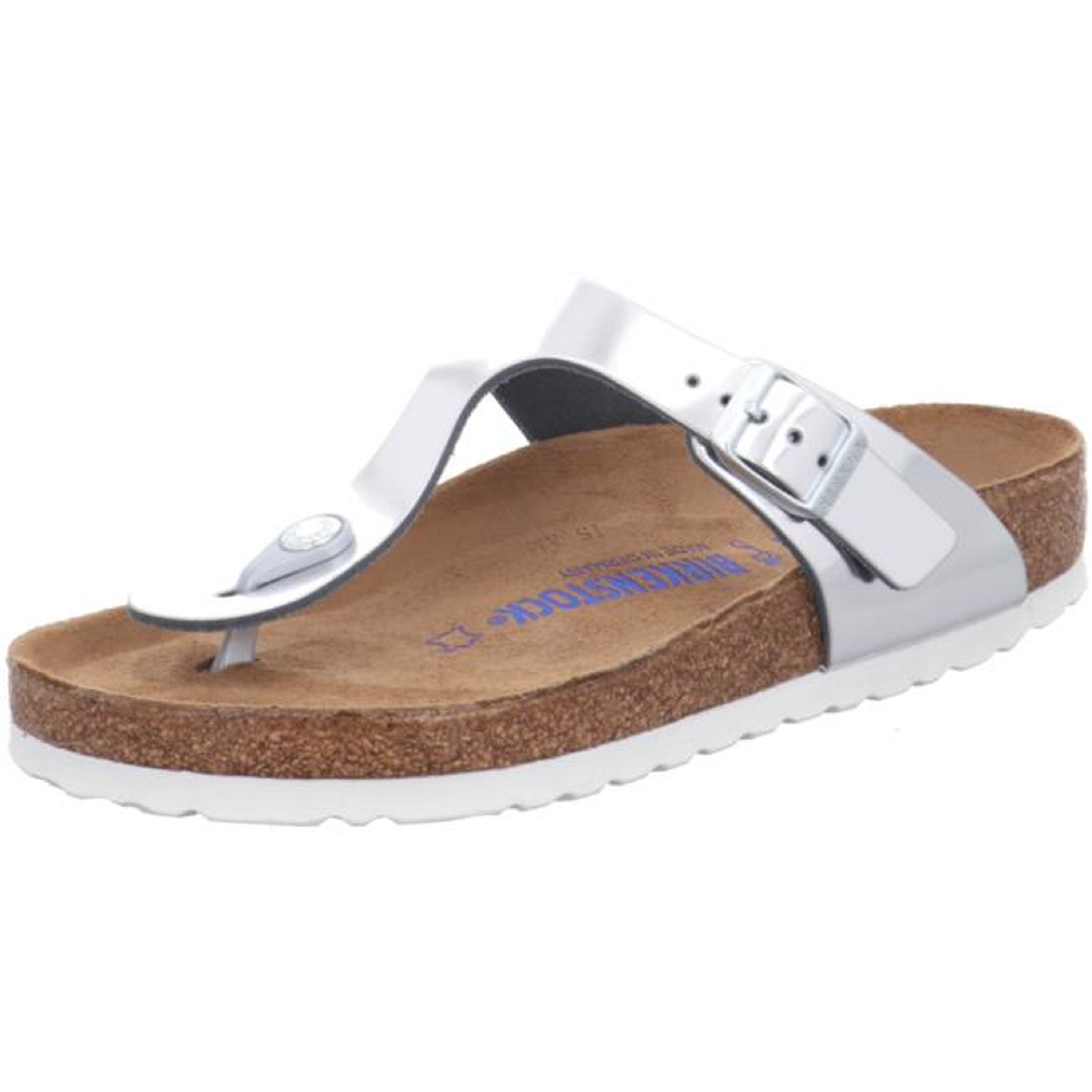 Birkenstock Gizeh Metallic Silver Shiny Flip Flops Shoes Sandals Leather SFB regular - Bartel-Shop