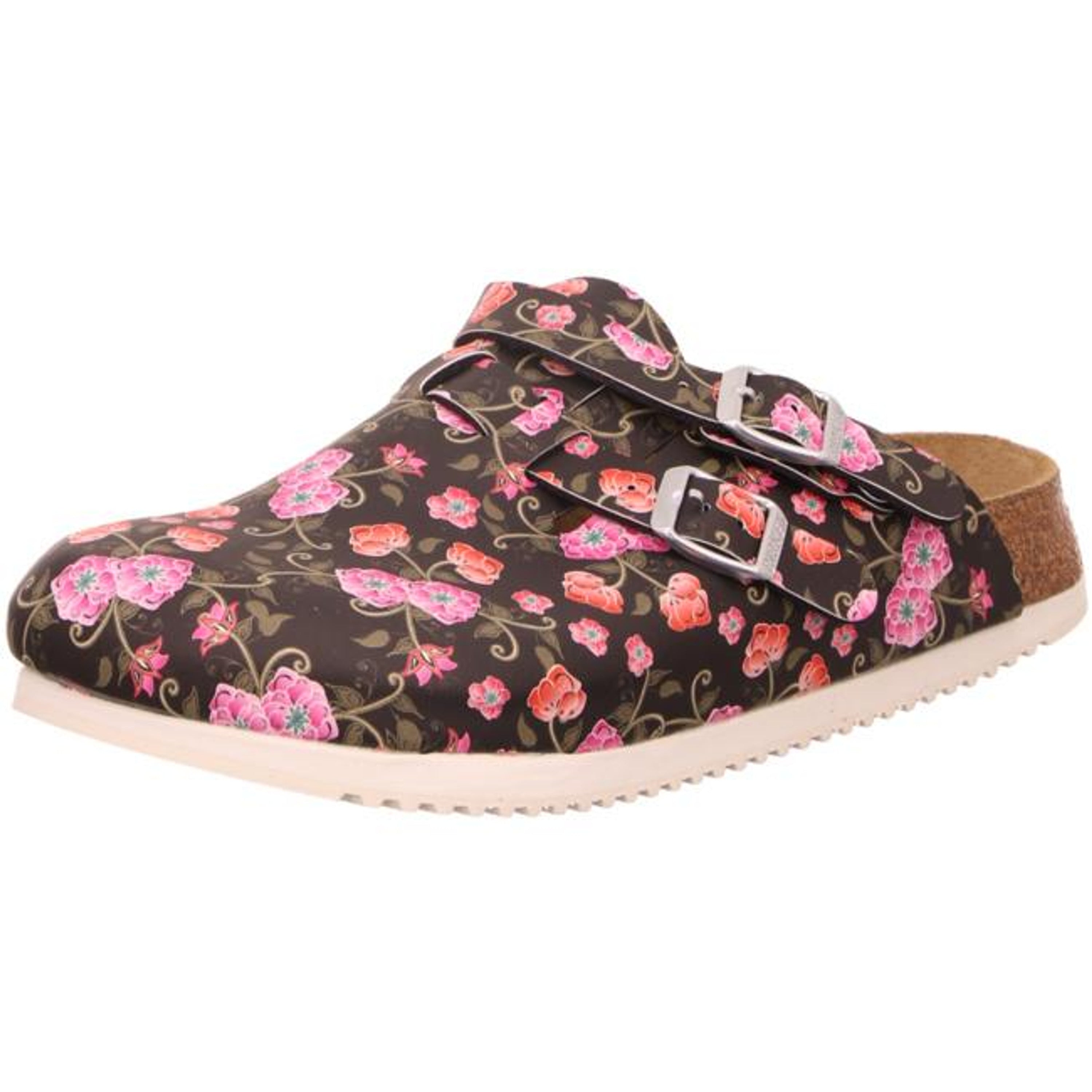 Birkenstock Kay SL Flower blooming roses black Clogs Mules Sandals Slides Grip narrow - Bartel-Shop