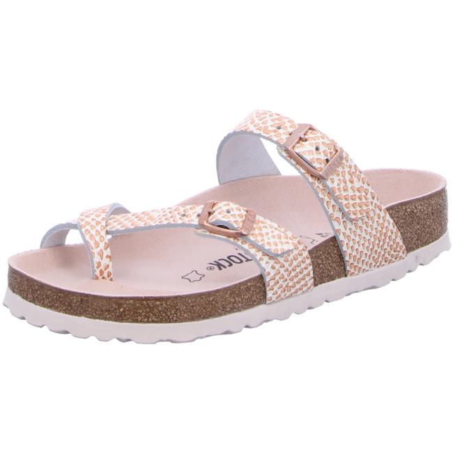 Birkenstock Mayari Embossed Leather Mermaid Cream Sandals Slides Thongs regular - Bartel-Shop