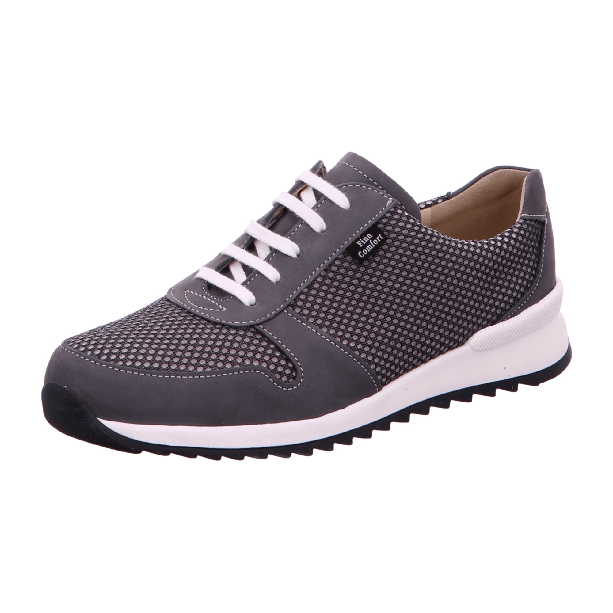 Finn Comfort Sidonia Women's Comfort Lace-Up Shoes with Removable Insole - Grey Leather/Textile Blend
