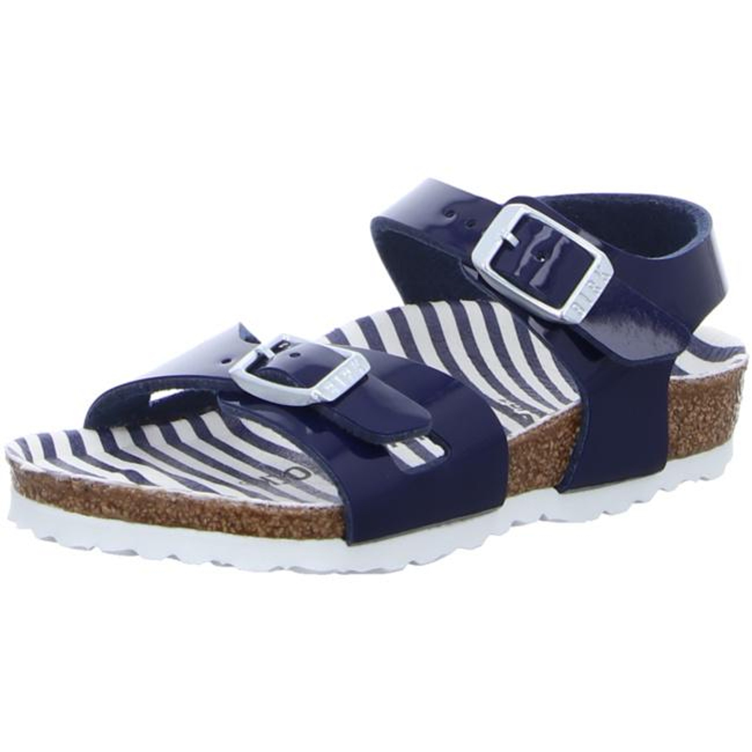 Birkenstock Rio Kids nautical stripes navy Patent BF Marine Sandals Thongs narrow - Bartel-Shop