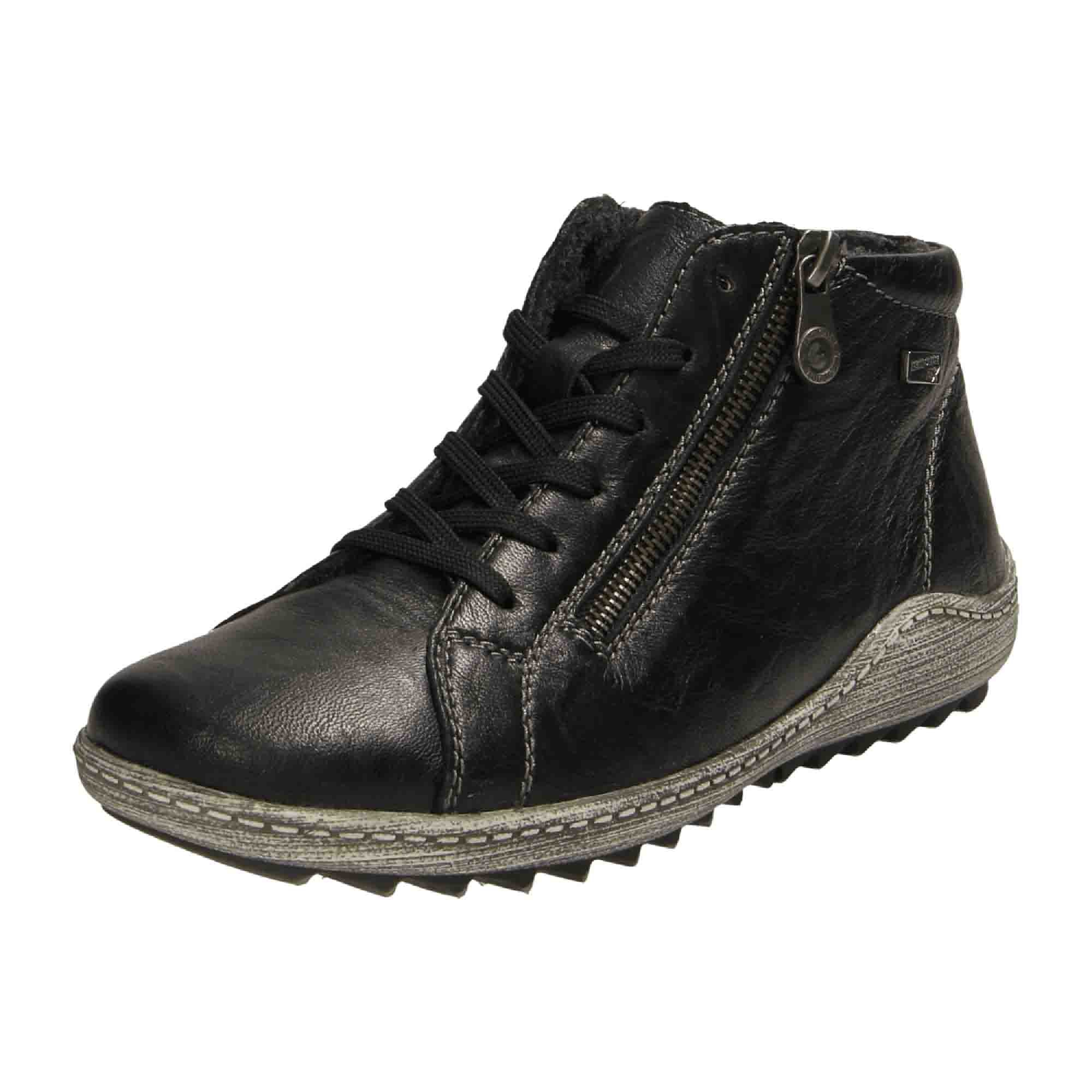 Remonte Women's Black Leather Booties with Warm Lining and Non-Slip Sole - Bartel-Shop
