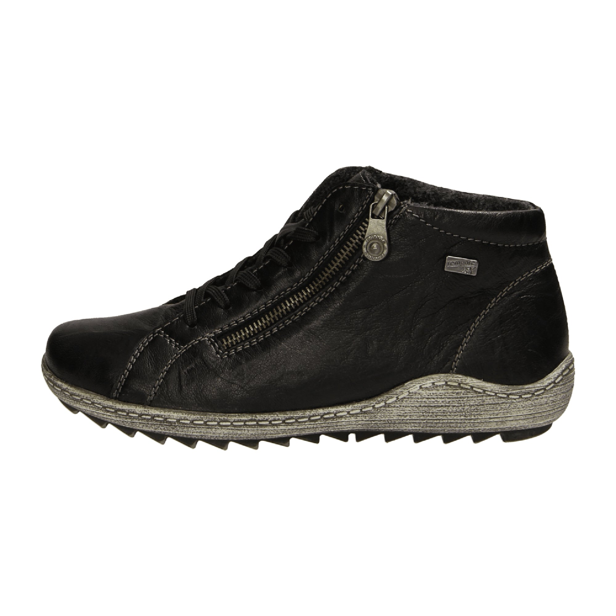Remonte Women's Black Leather Booties with Warm Lining and Non-Slip Sole - Bartel-Shop