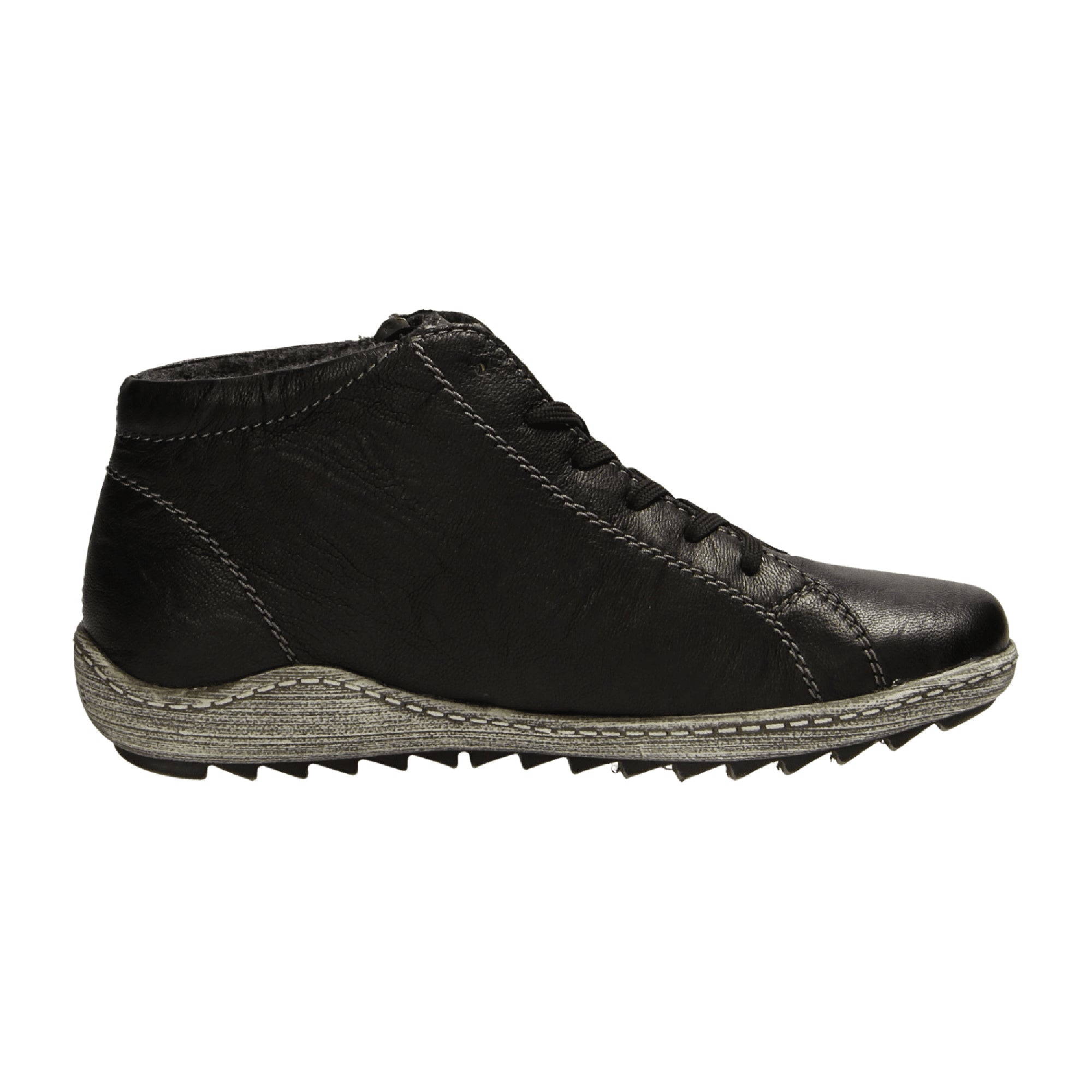 Remonte Women's Black Leather Booties with Warm Lining and Non-Slip Sole - Bartel-Shop