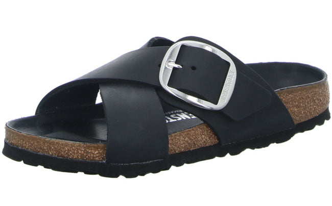 Birkenstock Siena Big Buckle Cognac Black Leather Cross Slides Sandals Mules New - Bartel-Shop