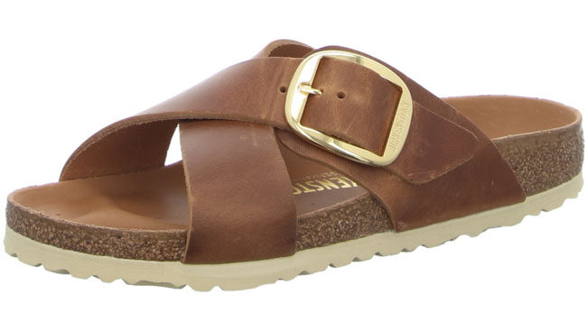 Birkenstock Siena Big Buckle Cognac Black Leather Cross Slides Sandals Mules New - Bartel-Shop