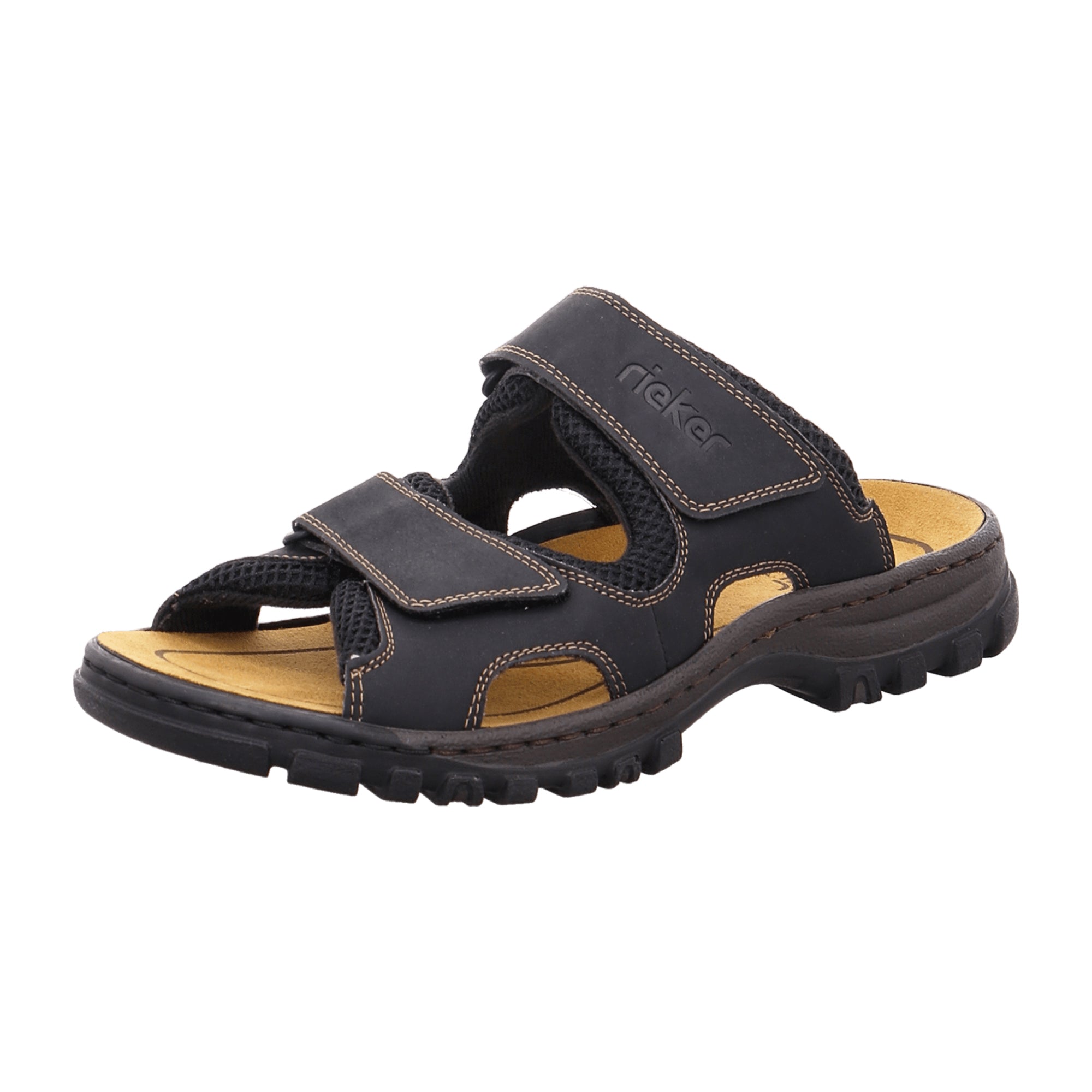 Rieker Men's Black Summer Sandals with Adjustable Straps and Soft Lining