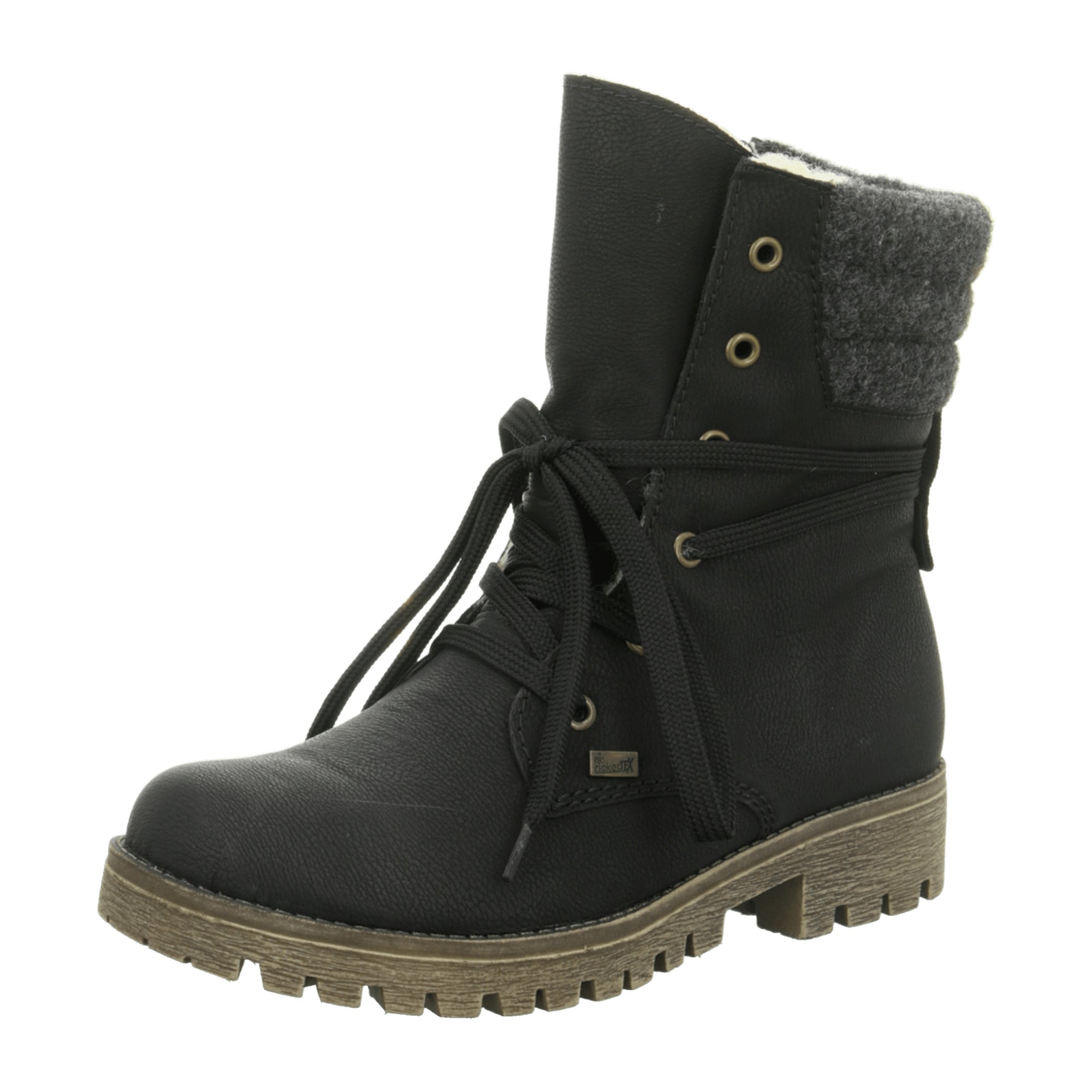 Rieker Women's Black Ankle Boots with Block Heel and Warm Textile Lining